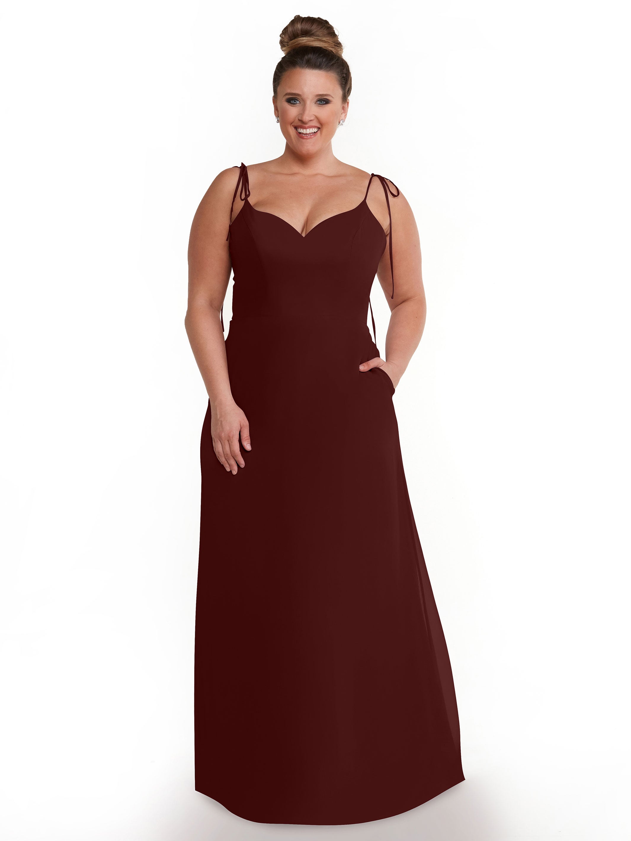Elegant 80144 Chiffon A-Line Bridesmaid Dress with V-Neck & Spaghetti Straps - Perfect for Weddings, Formal Events & Special Occasions