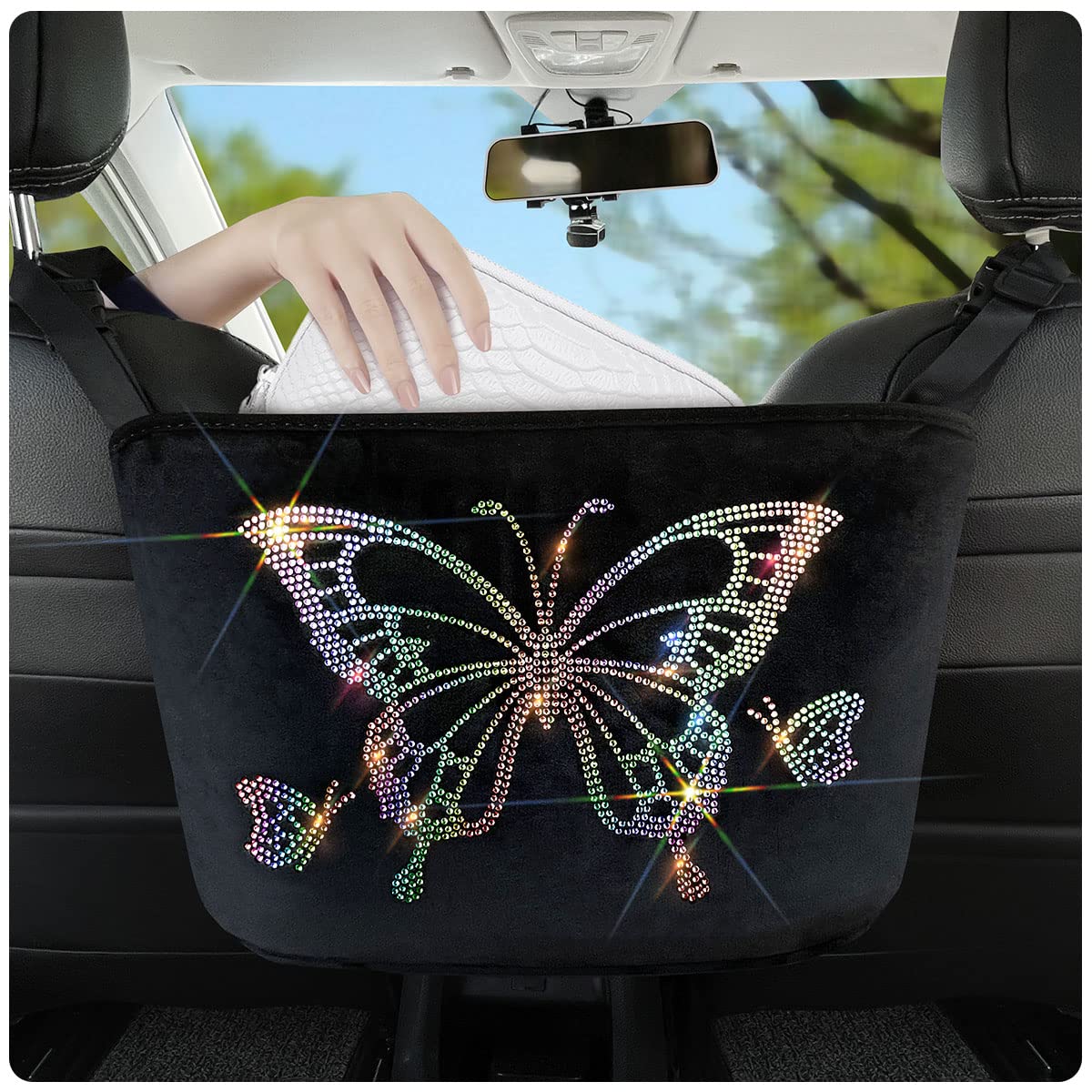 Stylish Car Organizer for Women & Men - Square Multicolor Auto Storage Solution for Handbags, Wallets, Phones, Tablets, Snacks & Tissues | Perfect for Road Trips, Commuting & Family Travel