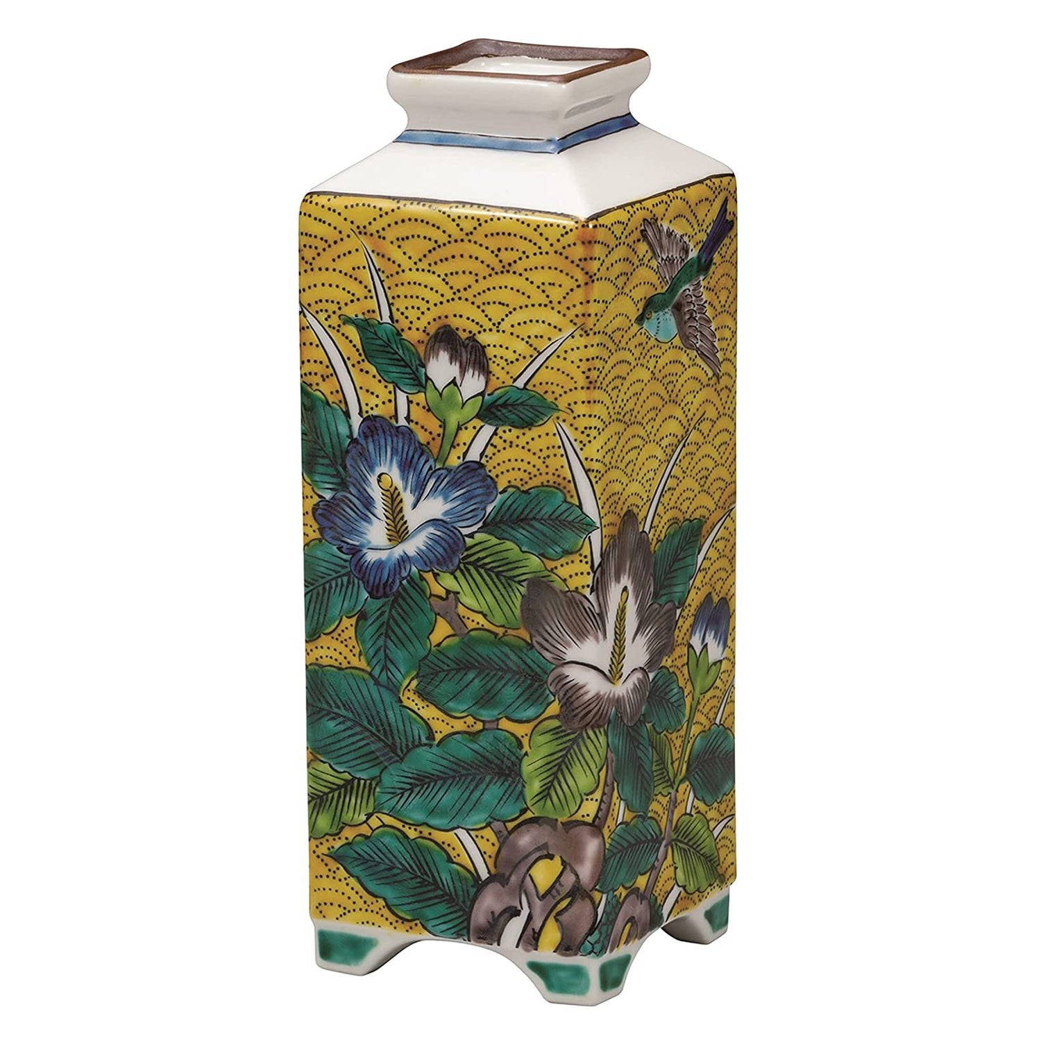 Kutani Ware Porcelain Single Flower Vase - Japanese Hibiscus Design Handcrafted Ceramic Vase for Home Decor, Wedding Centerpiece & Gift Idea