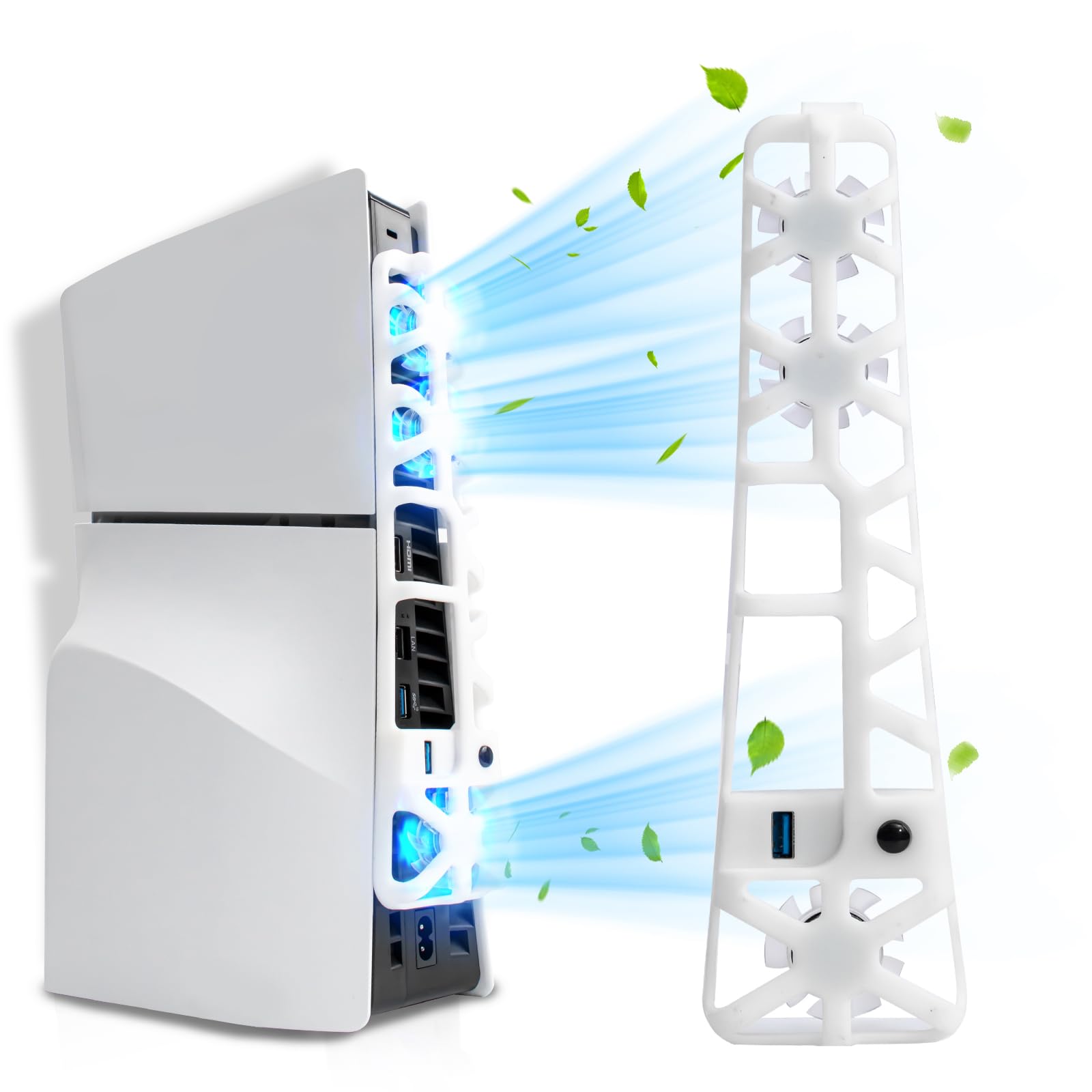 HEATFUN PS5 Slim Cooling Fan - Ultra Quiet Cooling System for PS5 Slim Disc & Digital Edition | White Gaming Accessories | Prevent Overheating for Extended Play Sessions