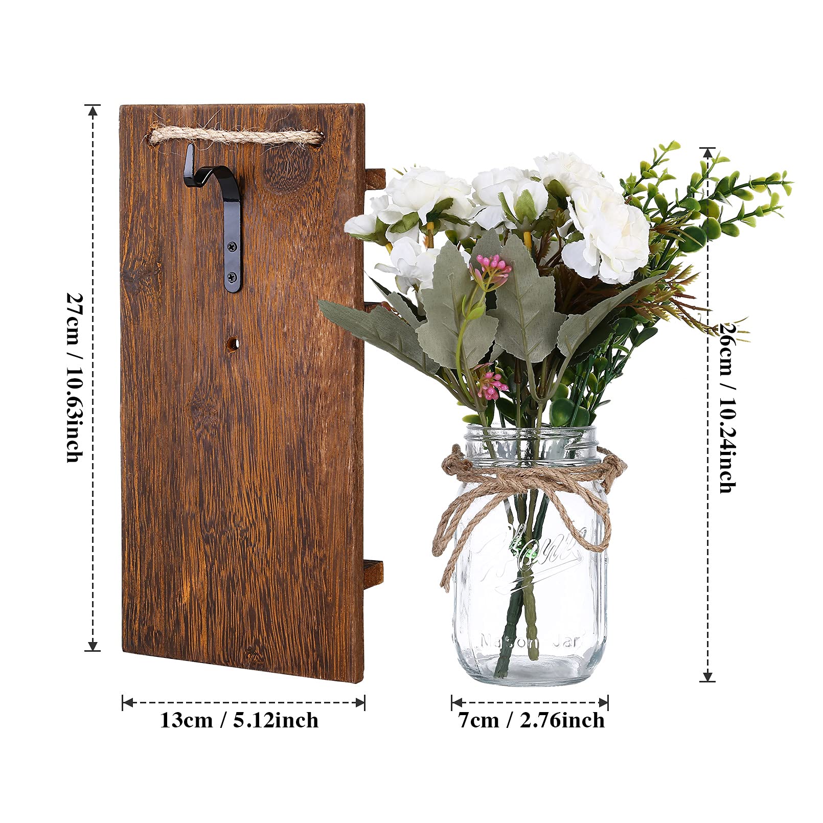 Lightess Mason Jar Wall Sconces with Remote Control - Rustic LED Fairy Lights with White Roses (Set of 2) - Farmhouse Decor for Dining Room, Living Room, Bedroom & Patio - Perfect for Romantic Ambiance, Wedding Decor and Cozy Home Lighting