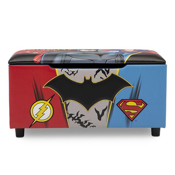 Justice League Storage Bench with Seat - DC Comics Superheroes Multifunctional Ottoman for Kids & Adults - Perfect for Bedroom, Living Room, Playroom Organization & Decor