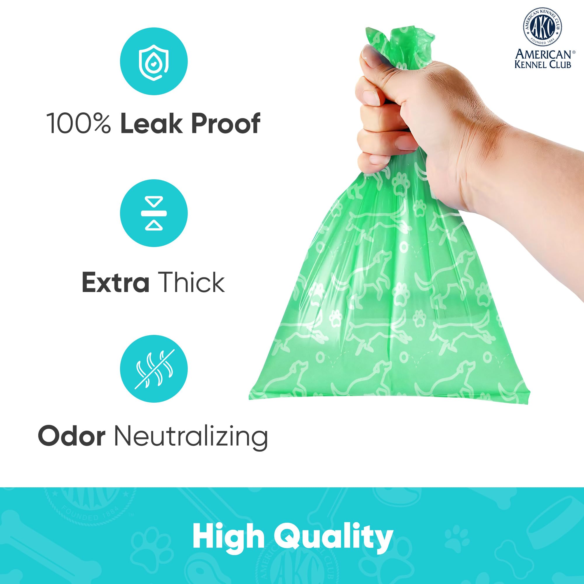 AKC Dog Poop Bags - 240 Count Leak Proof Pet Waste Bags with Lavender Scent - 16 Refill Rolls for Dogs & Puppies (Puppy Print) - Perfect for Park Walks, Backyard Cleanup & Travel Use