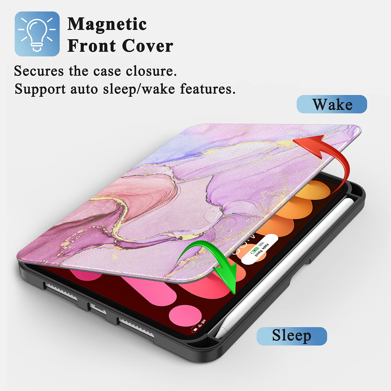 Supveco Slim Protective Case for iPad Mini 7 (A17 Pro) 2024 & iPad Mini 6 2021 8.3 Inch - Soft TPU Back Cover with Pencil Holder & Auto Wake/Sleep Function - Pink - Perfect for Work, School & Travel
