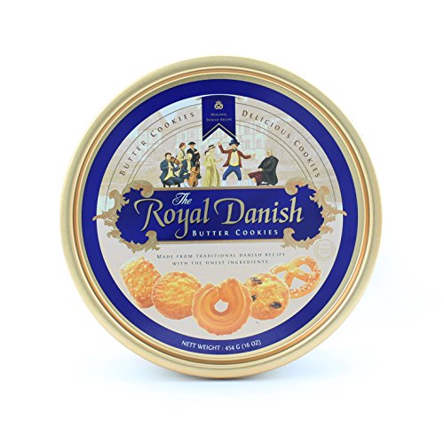 Royal Danish Premium Butter Cookies - Festive Holiday Tin (16 oz, Pack of 12) | Gourmet Danish Butter Biscuits for Christmas Gifts, Tea Time & Party Snacks