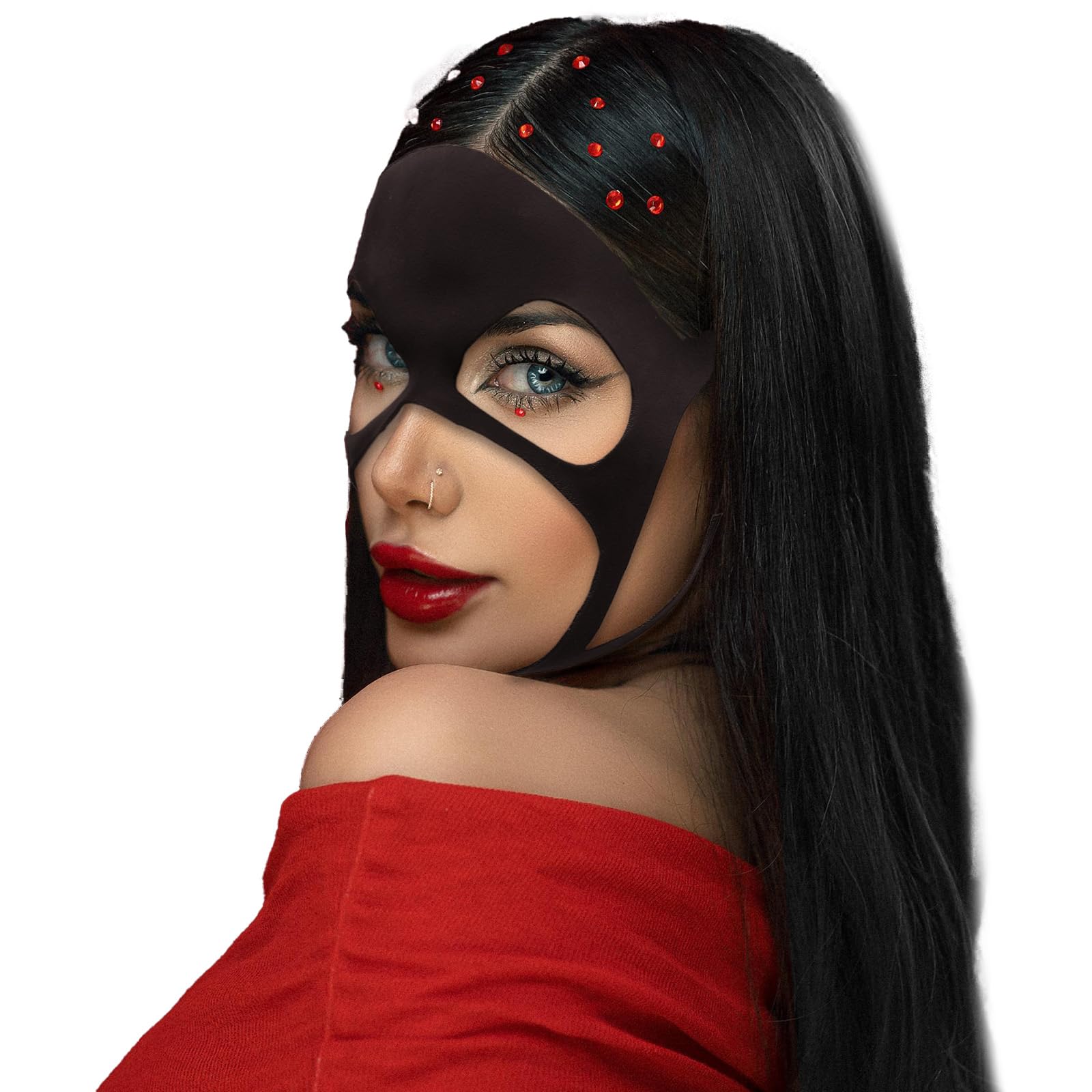 Black Latex Bat Eye Mask - Sexy Blindfold for Women & Girls, BDSM Costume Accessory, Nightclub Party Dress Up, Halloween & Cosplay