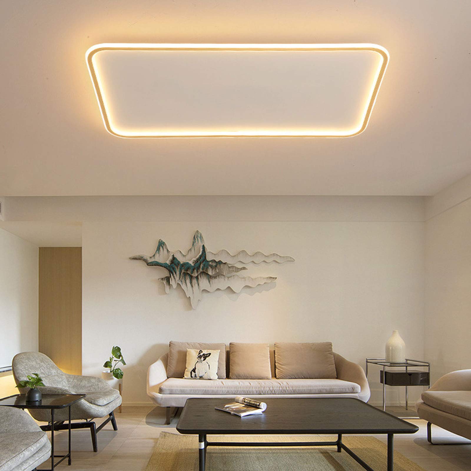 YIYIBYUS Modern Dimmable LED Ceiling Light with Remote Control - Acrylic Rectangle Lighting Fixture for Living Room, Bedroom, Kitchen & Dining - Warm White Light for Cozy Home Ambience