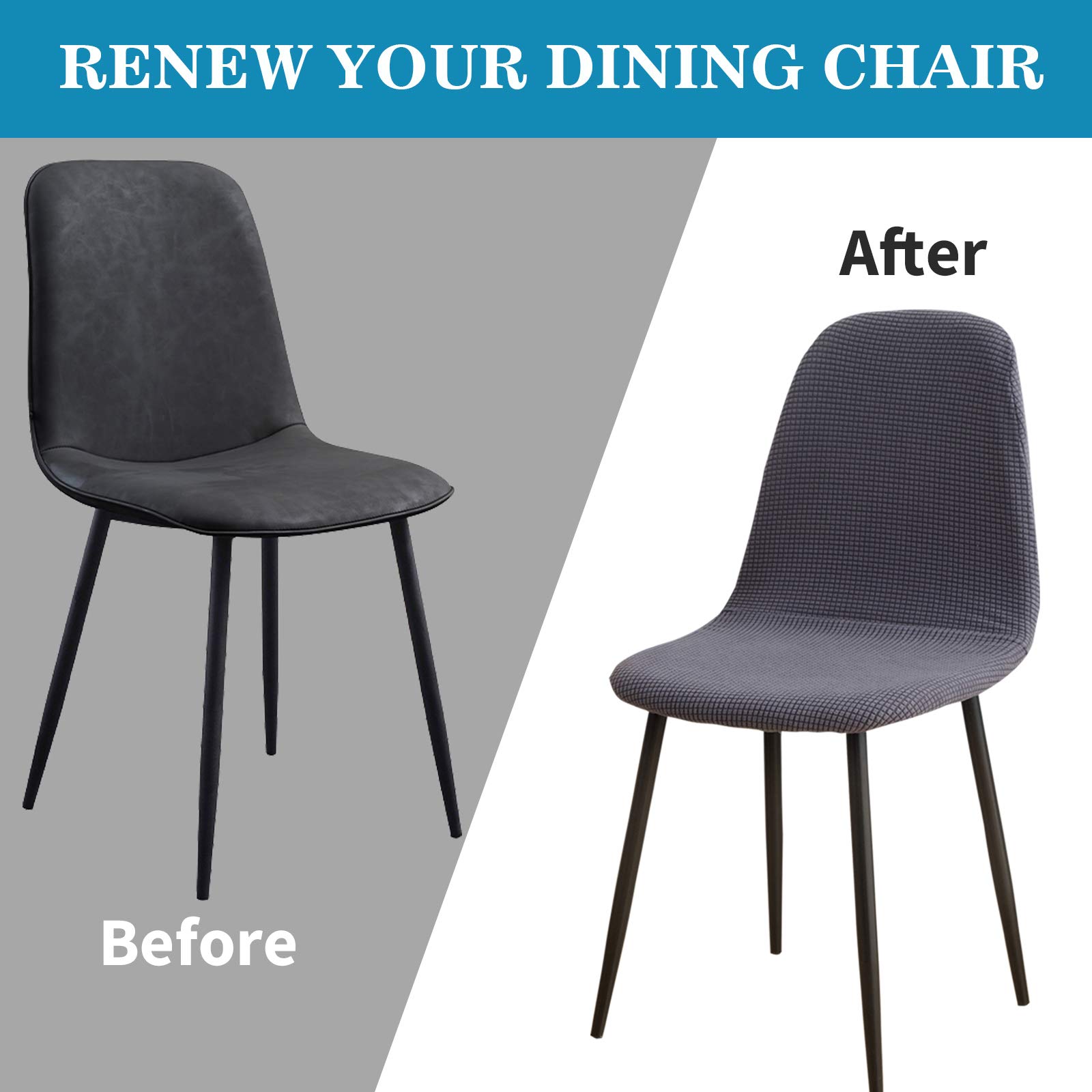 TOPCHANCES Stretch Shell Chair Covers - 4PCS Mid Century Armless Slipcovers for Dining, Living Room & Bedroom - Washable Chair Protectors in Grey Blue - Perfect for Weddings, Banquets & Lounge Decor