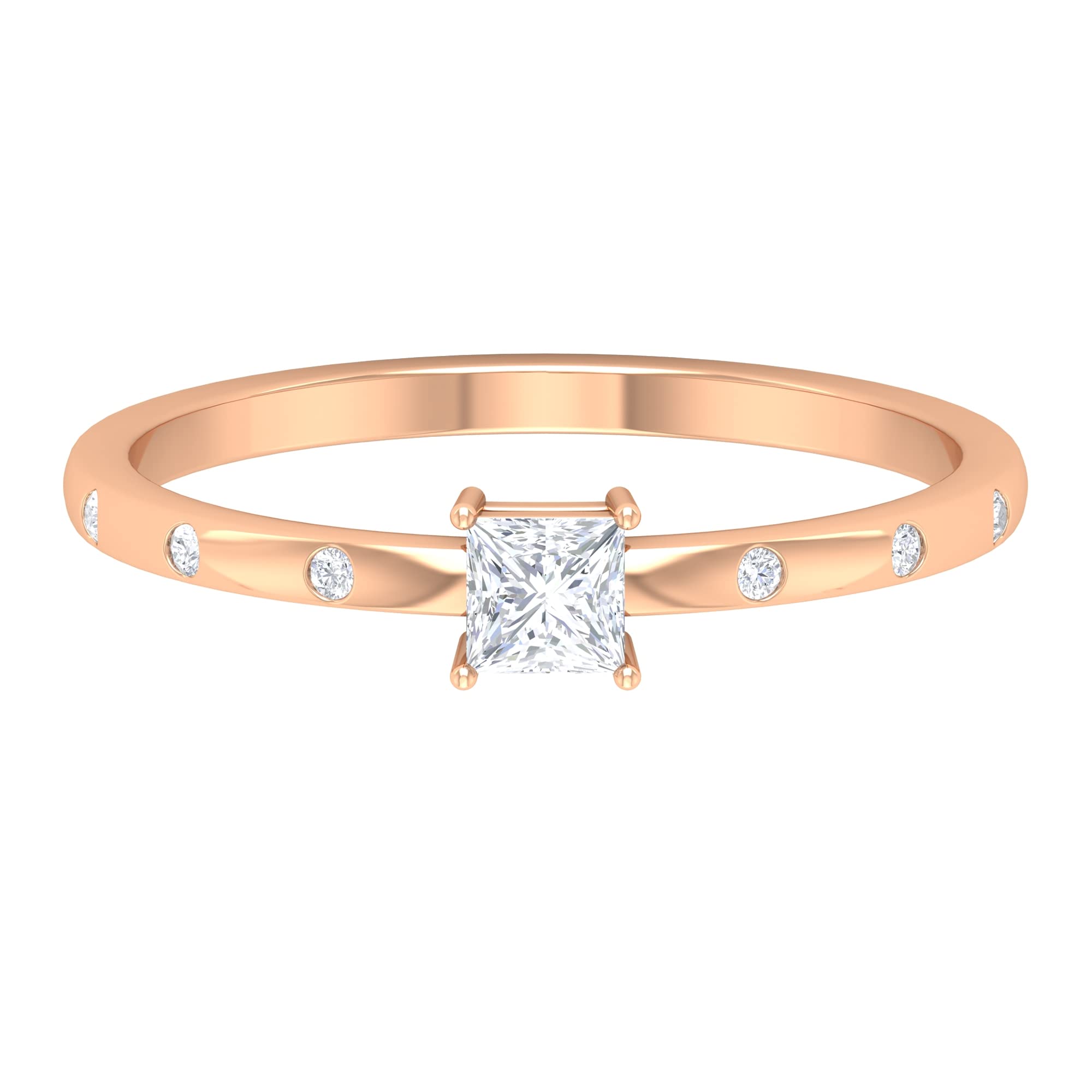 1/4 CT Natural Diamond Ring for Women - 14K Solid Gold Promise Ring with Side Stones, April Birthstone Jewelry | Perfect for Anniversaries, Engagements & Special Occasions