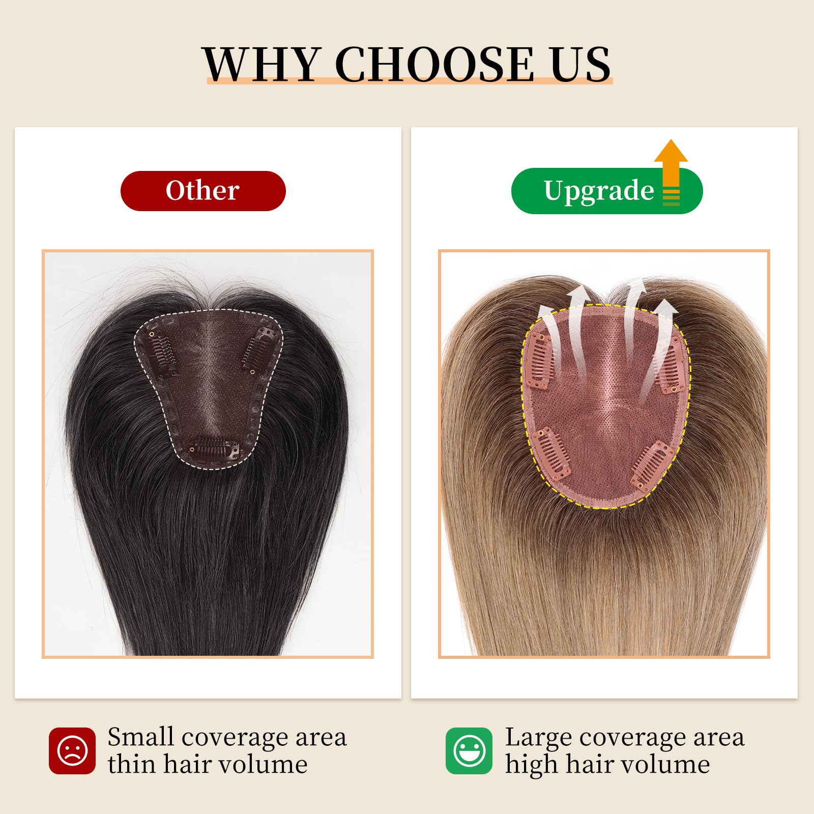 KKU Real Human Hair Toppers for Women - Handcrafted Breathable Hairpiece for Thinning Hair, Adds Volume & Natural Look | Perfect for Daily Wear, Special Occasions & Hair Loss Solutions