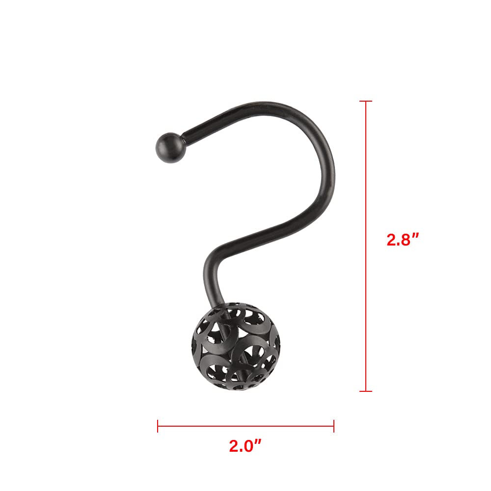 Utopia Alley Shower Hooks - 12 Pack Rust-Resistant Matte Black Shower Curtain Rings for Bathroom - Heavy Duty Hooks for Shower Curtain & Liner - Perfect for Home, Apartment, and Dorm Bathroom Decor