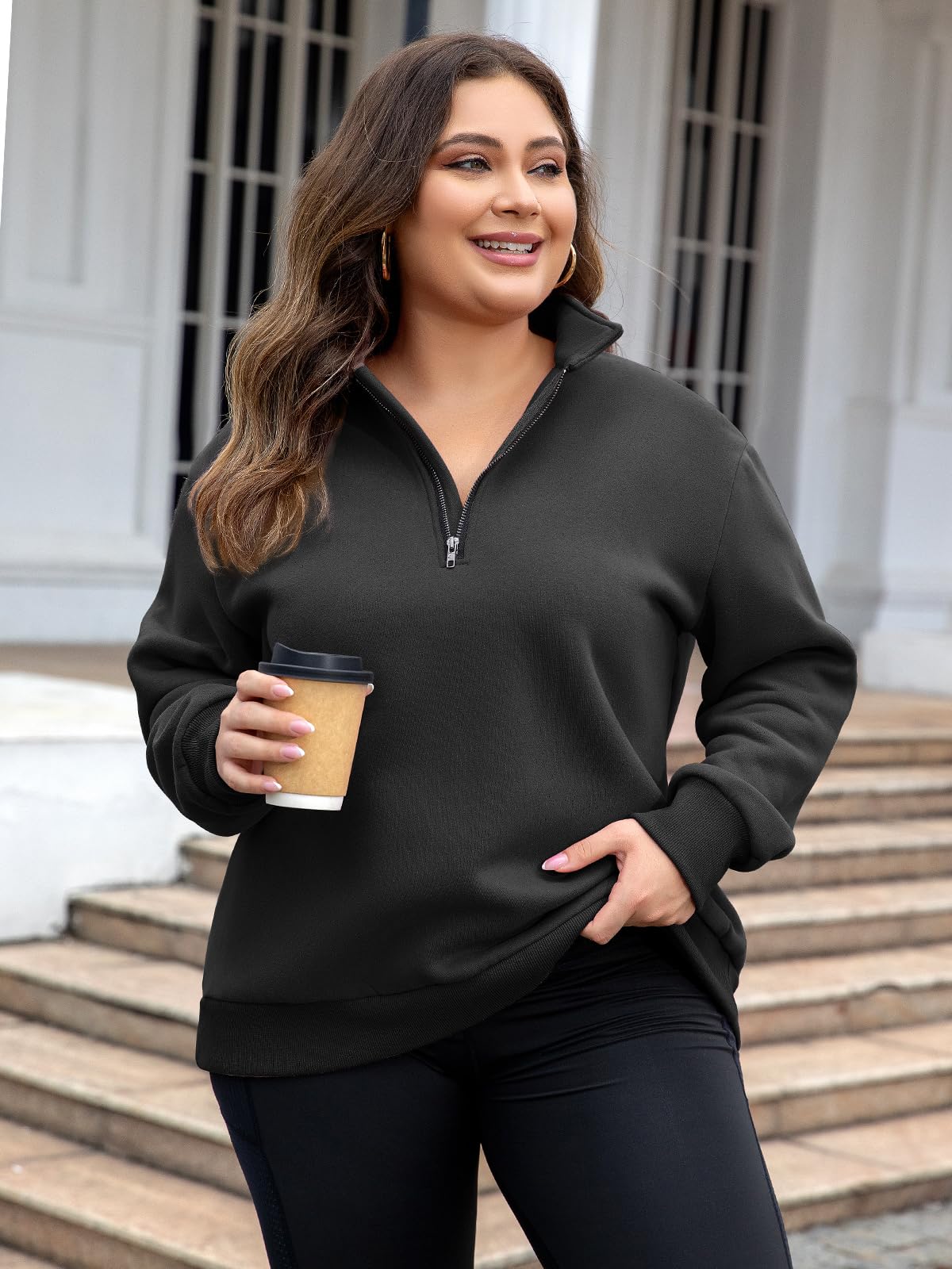 Women's Plus Size Half Zip Pullover Long Sleeve Oversized Sweatshirt Drop Shoulder Hoodie - Y2K Fashion for Teen Girls | Casual Loungewear, Streetwear & Winter Layering