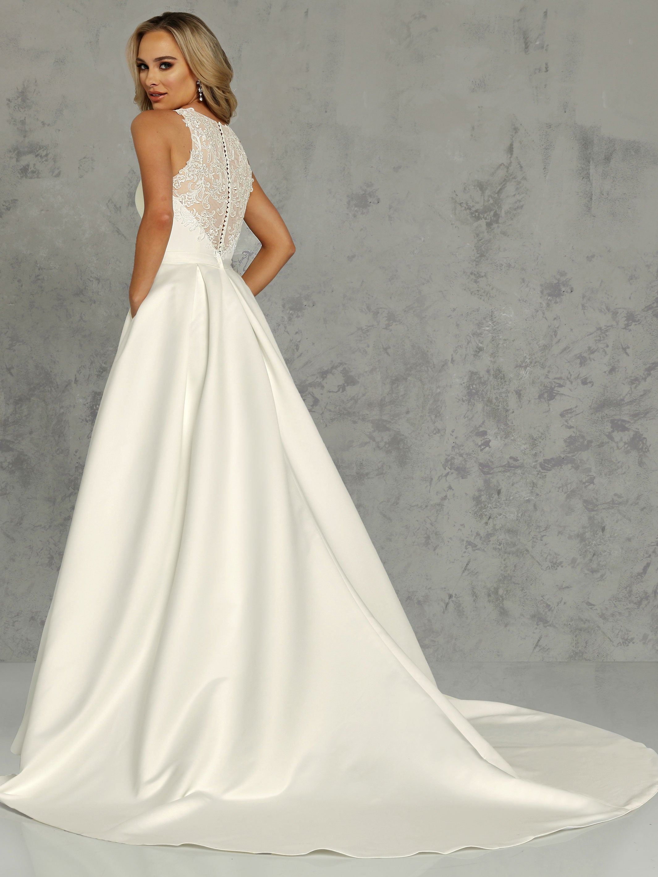 Penelope Halter Satin A-Line Wedding Dress with Pockets - Elegant Bridal Gown for Beach, Garden & Church Ceremonies