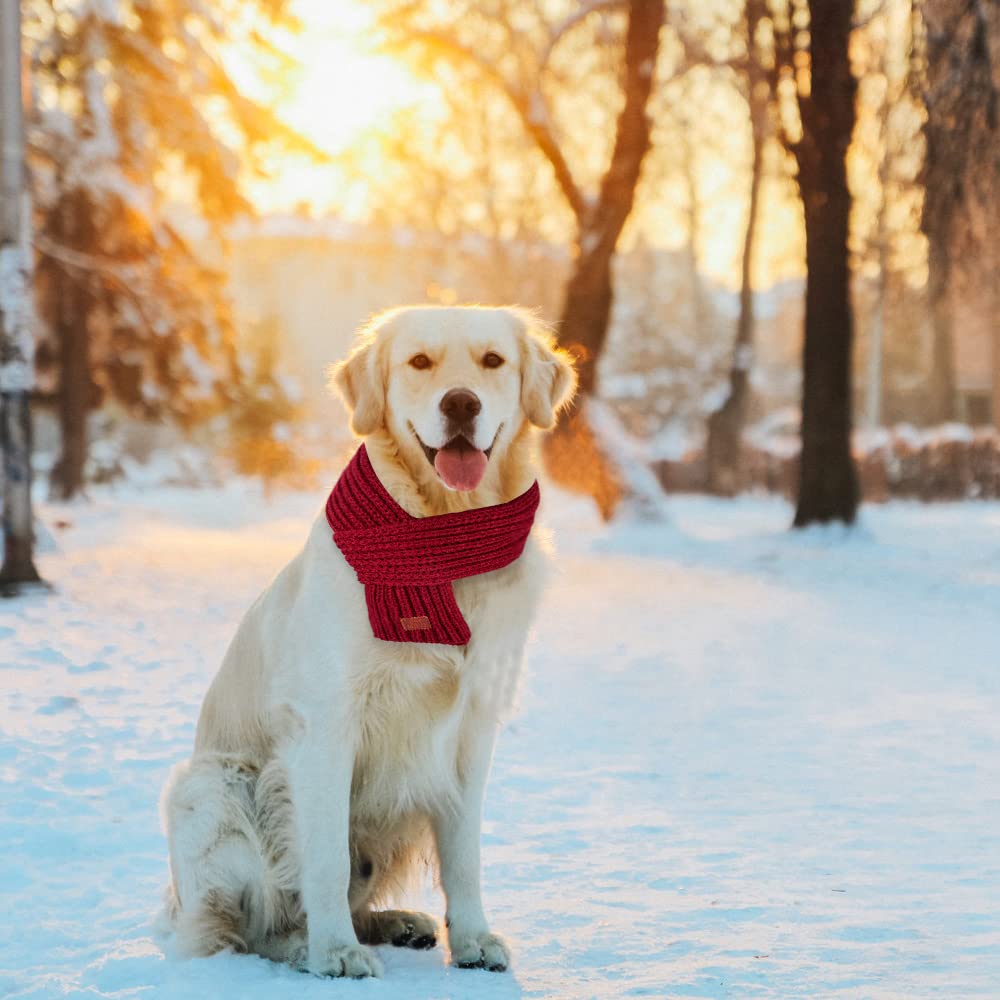 SlowTon 2 Pack Knitted Dog Scarf - Warm Winter Bandanas for Small, Medium & Large Dogs - Holiday Pet Accessories (Red) - Perfect for Christmas Photos & Outdoor Adventures