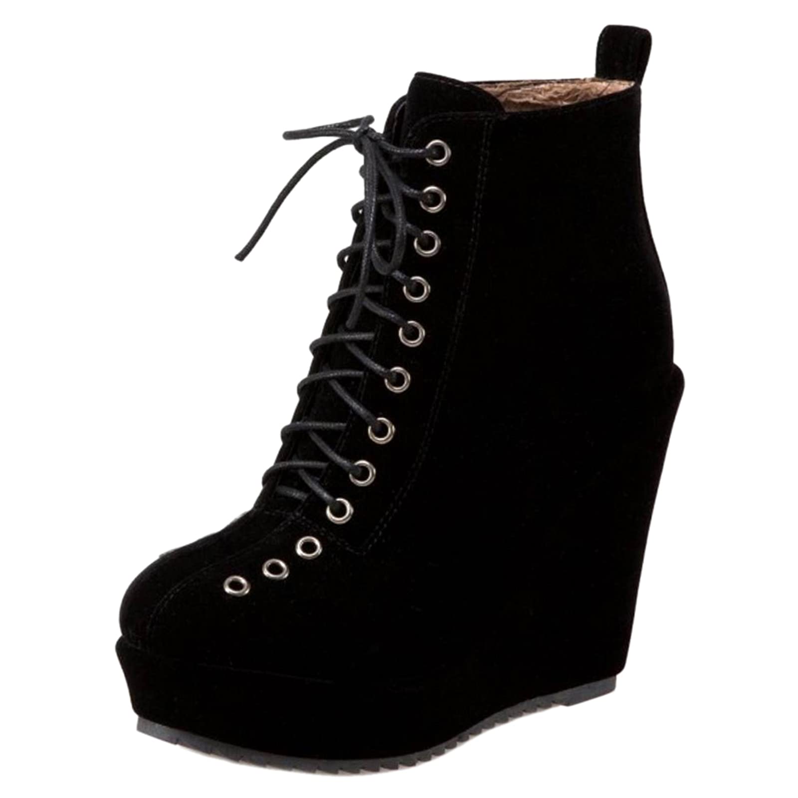 BeiaMina Women's Fashion Ankle Boots with Wedge Heel & Lace-Up Design - Stylish & Comfortable Shoes for Fall, Winter, Office & Casual Outfits