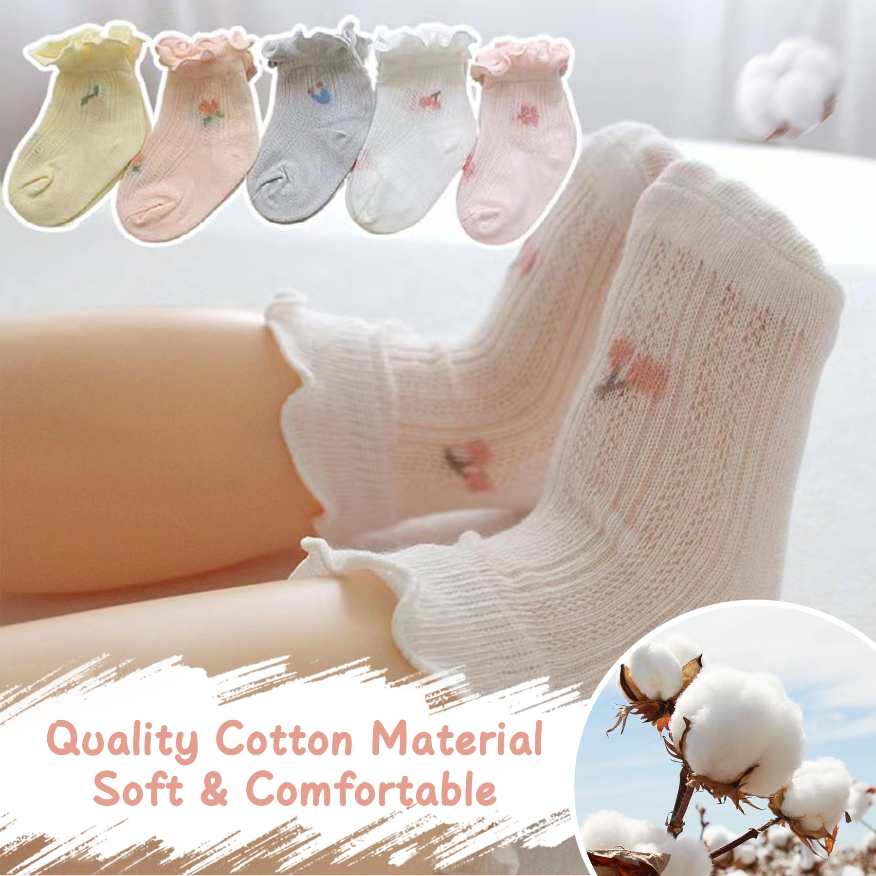Zando Baby Girl Socks - Soft Cotton Newborn Ankle Socks with Frilly Ruffles for Toddlers | Cute & Comfortable Infant Socks for Everyday Wear, Special Occasions & Photo Shoots