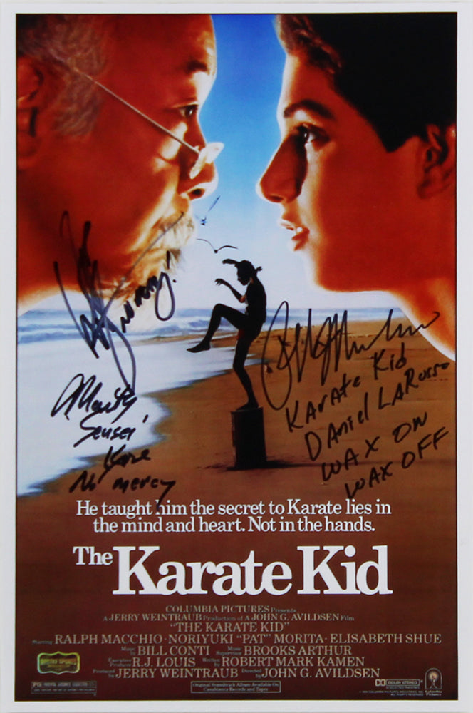 Rare Signed Karate Kid Poster 11x17 - Ralph Macchio, William Zabka & Martin Kove Autographs with 3 Inscriptions - Perfect for Movie Memorabilia Collectors & Home Theater Decor