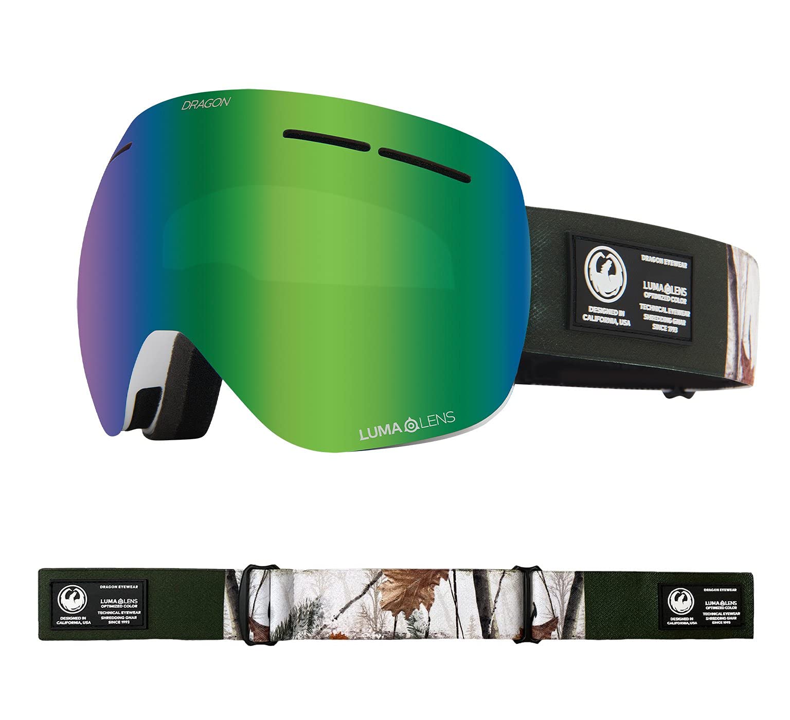 Dragon X1s Snow Goggles - Alpine Camo & LL Green Ion Lens - UV Protection, Anti-Fog for Skiing, Snowboarding & Winter Sports