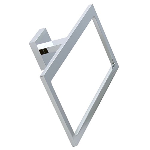 Gedy A070-13 Elba Modern Rectangular Chrome Towel Ring - Polished Brass Bathroom Accessory for Bath, Shower & Powder Room Decor