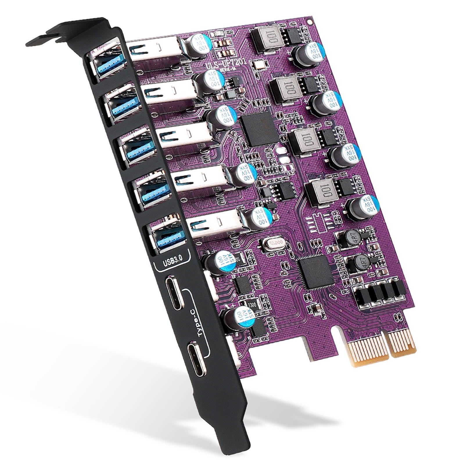 7-Port PCIe to USB 3.0 Expansion Card with 2 USB-C & 5 USB-A Ports - Internal PCI Express Adapter for Desktop PC - Compatible with Windows XP/7/8/10 & Mac OS - Purple - Perfect for Gaming, VR, Data Transfer & Multiple Device Connectivity