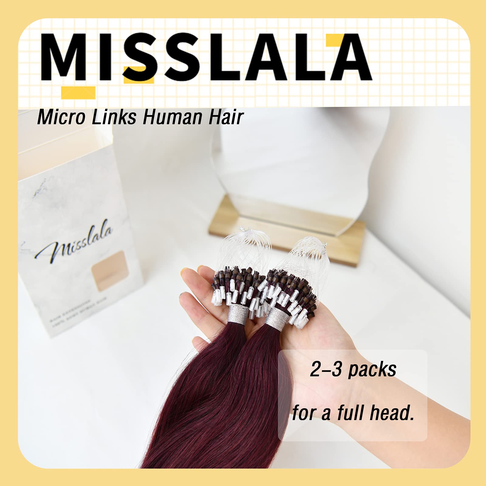 20 Inch Microbead Hair Extensions - 100% Real Human Hair, Red Wine Fusion Color, Straight, 50G (50 Strands) for Length & Volume - Perfect for Parties, Weddings & Daily Styling