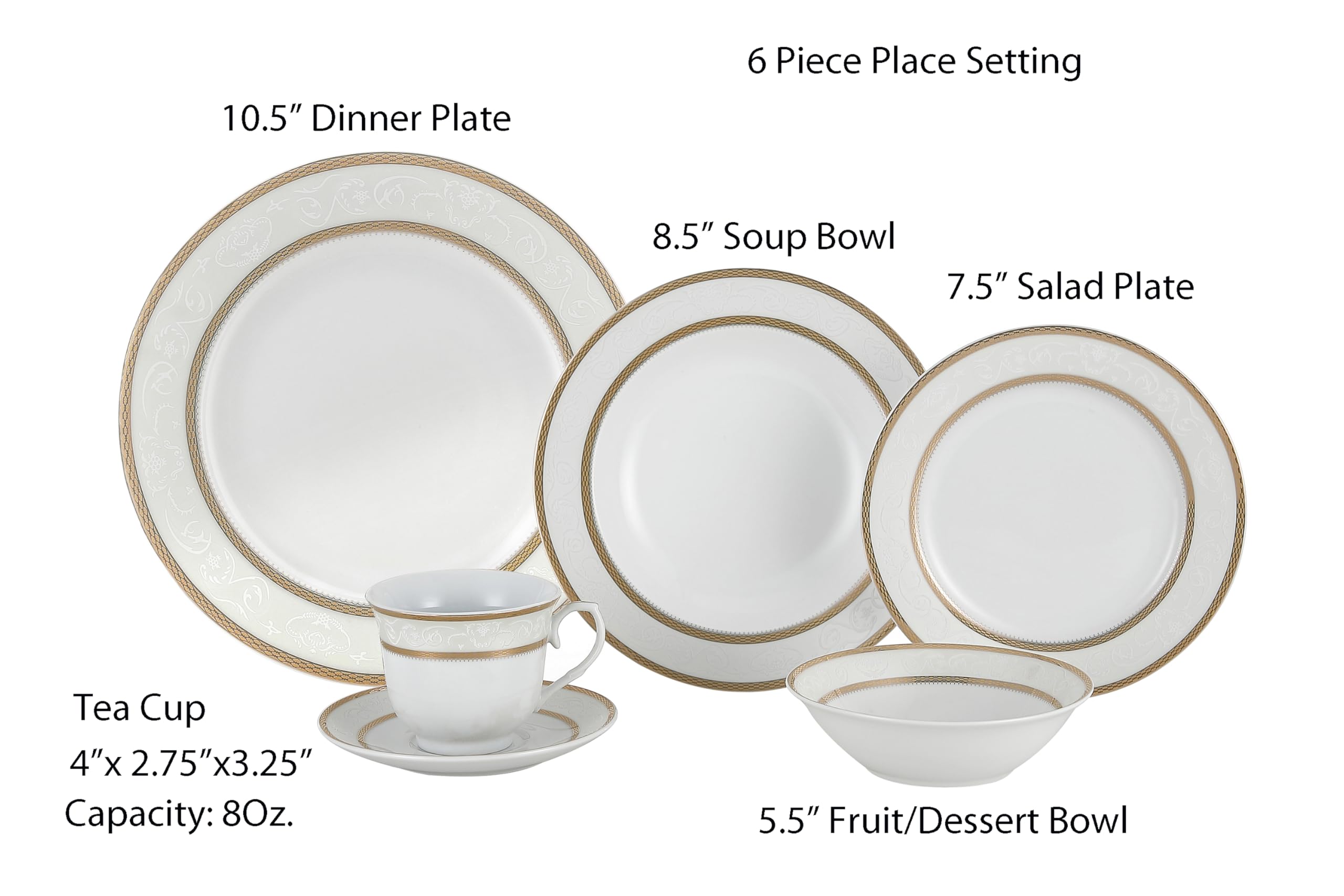 Lorenzo Amelia 57-Piece Dinnerware Set - Service for 8 - Porcelain Dish Set for Formal Dining, Entertaining & Everyday Use - Elegant Tableware for Restaurants, Weddings & Family Gatherings