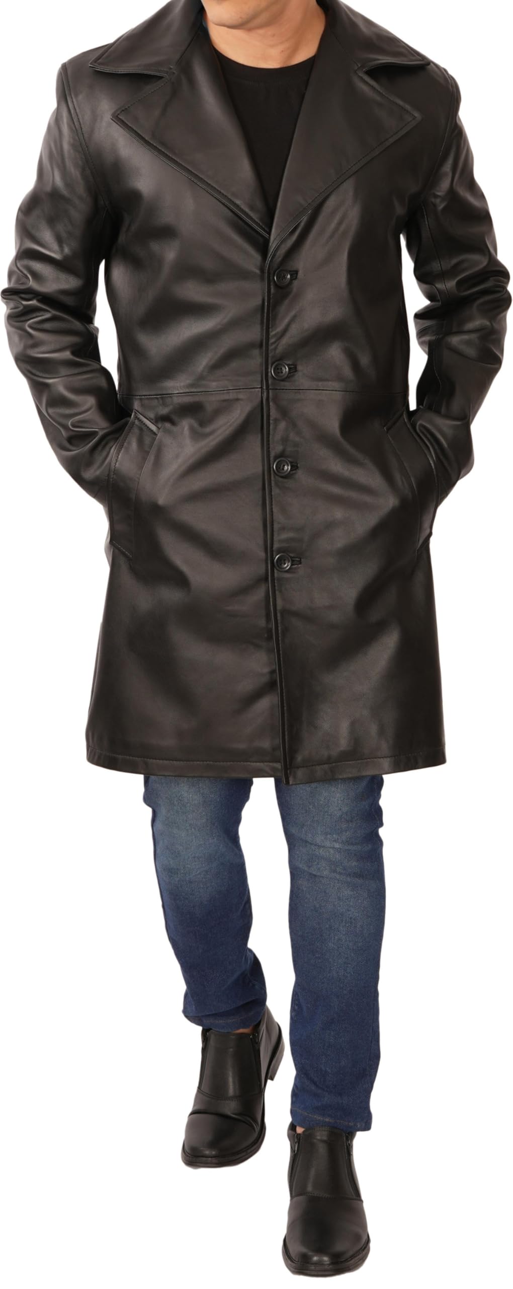 Premium Men's Leather Coat - Stylish Carcoat Design for Winter | Warm & Fashionable Long Leather Jacket for Men | Perfect for Outdoor Activities, Casual Wear & Formal Occasions