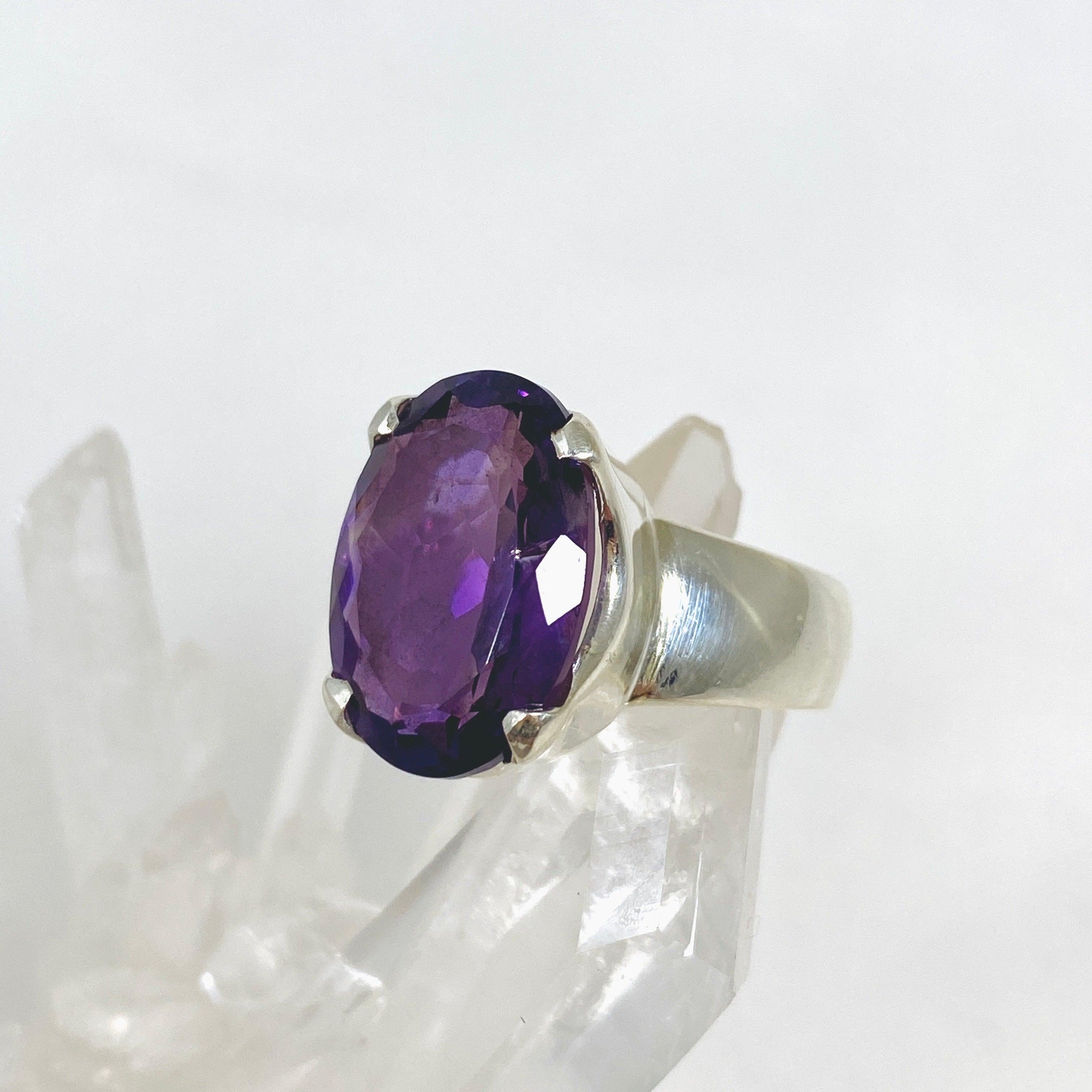 Amethyst Faceted Oval Ring - Size 7, Sterling Silver Jewelry KRGJ2965 | Elegant Gift for Women, Birthday, Anniversary, Wedding, Party & Everyday Wear
