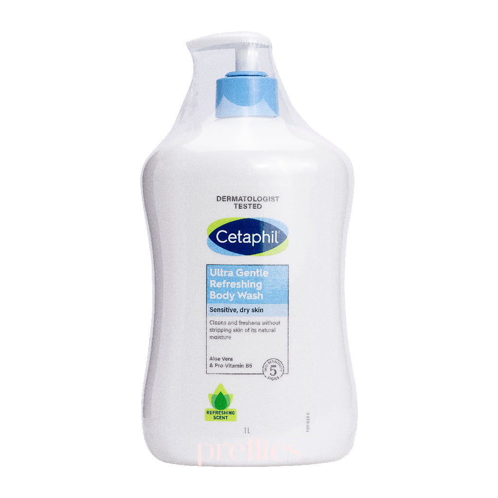 Cetaphil Ultra Gentle Refreshing Body Wash for Sensitive Skin - 33.8 fl oz (1000ml) - Fragrance Free, Soap Free, Hypoallergenic - Daily Moisturizing Shower Gel for Dry & Irritated Skin - Perfect for Bath, Shower & Spa Relaxation