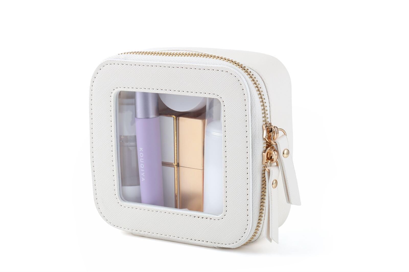 Clear Transparent Makeup Bag for Women - Waterproof Cosmetic Organizer with Handle & Zipper - Portable Travel Toiletry Case (White, Small) - Perfect for Travel, Gym, and Daily Essentials Storage
