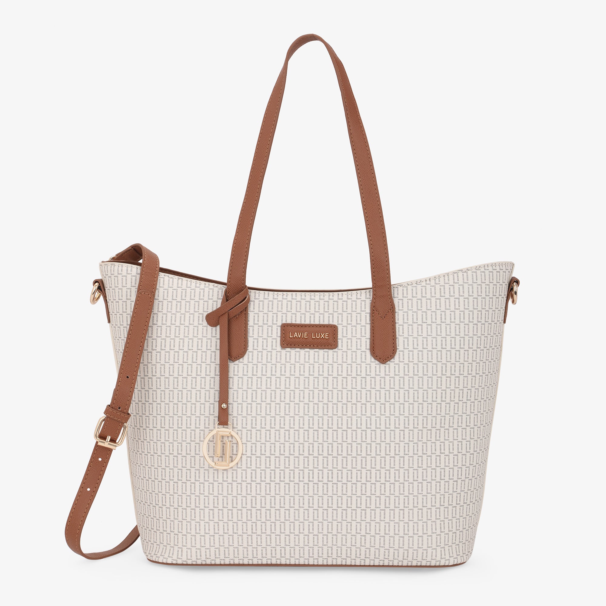 Lavie Luxe Monogram Hailon24 Pro Off White Large Women's Handbag - Stylish Designer Tote for Work, Travel & Everyday Use