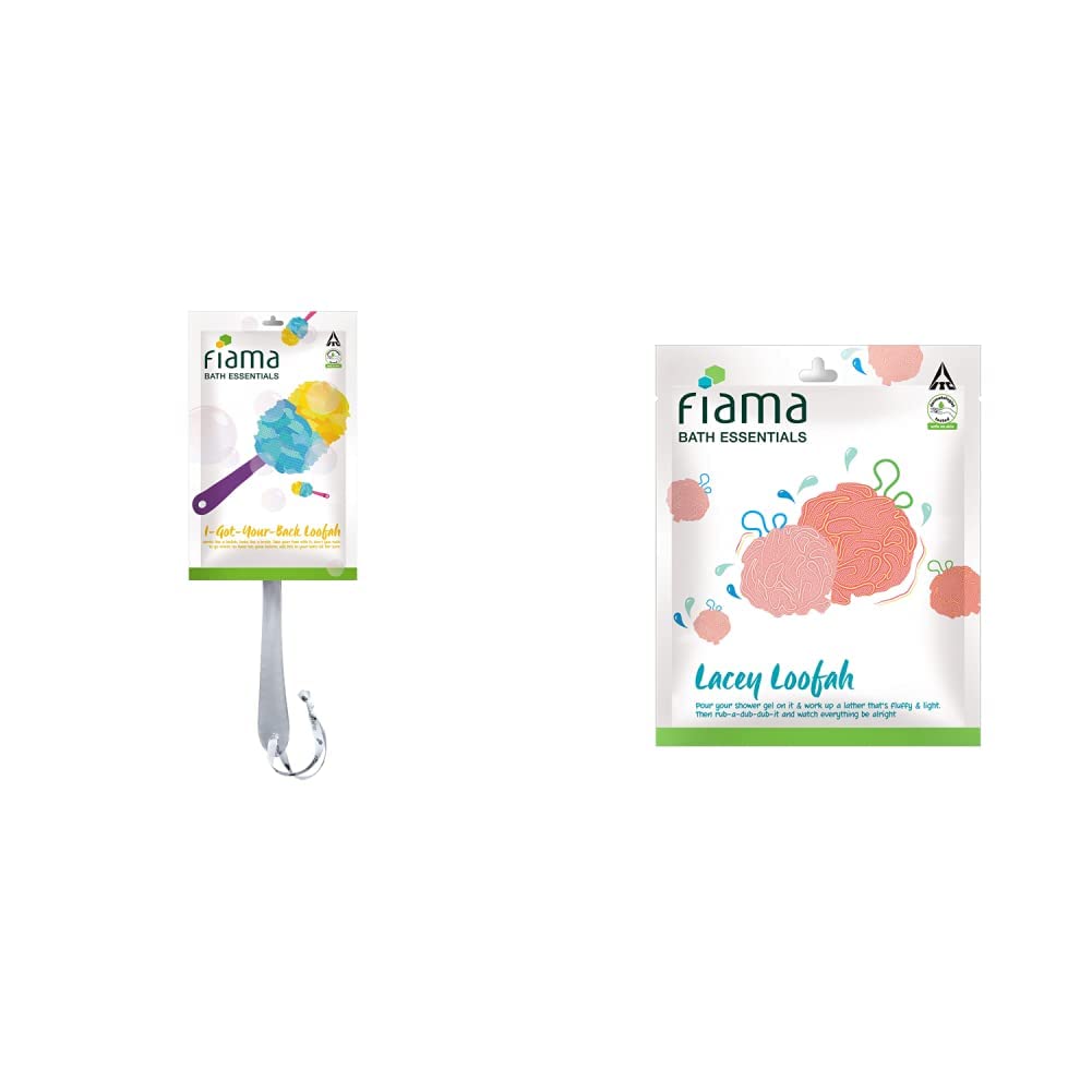 Fiama Bath Essentials I-Got-Your-Back Loofah & Lacey Loofah Set - Exfoliating Body Scrubber for Shower & Spa, Perfect Gift for Women & Men