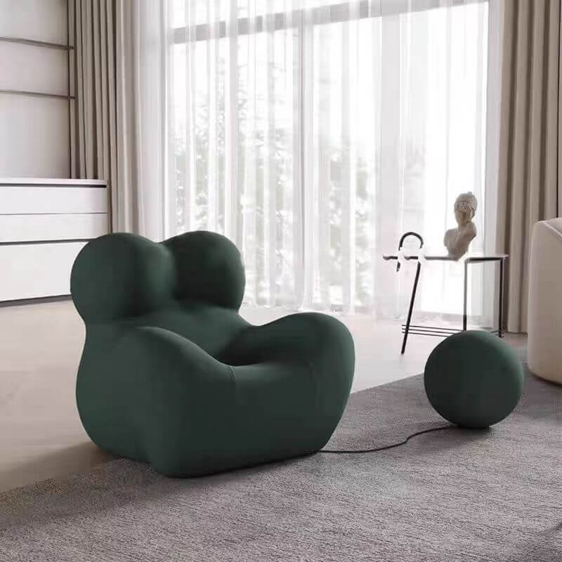 Stylish Striped & Solid Color Armchair with Cushion & Fixed Back - Burgundy/Mustard/Blue Upholstered Living Room Chair with Armrests & Matching Ottoman - Perfect for Home Office, Reading Nook or Lounge Area