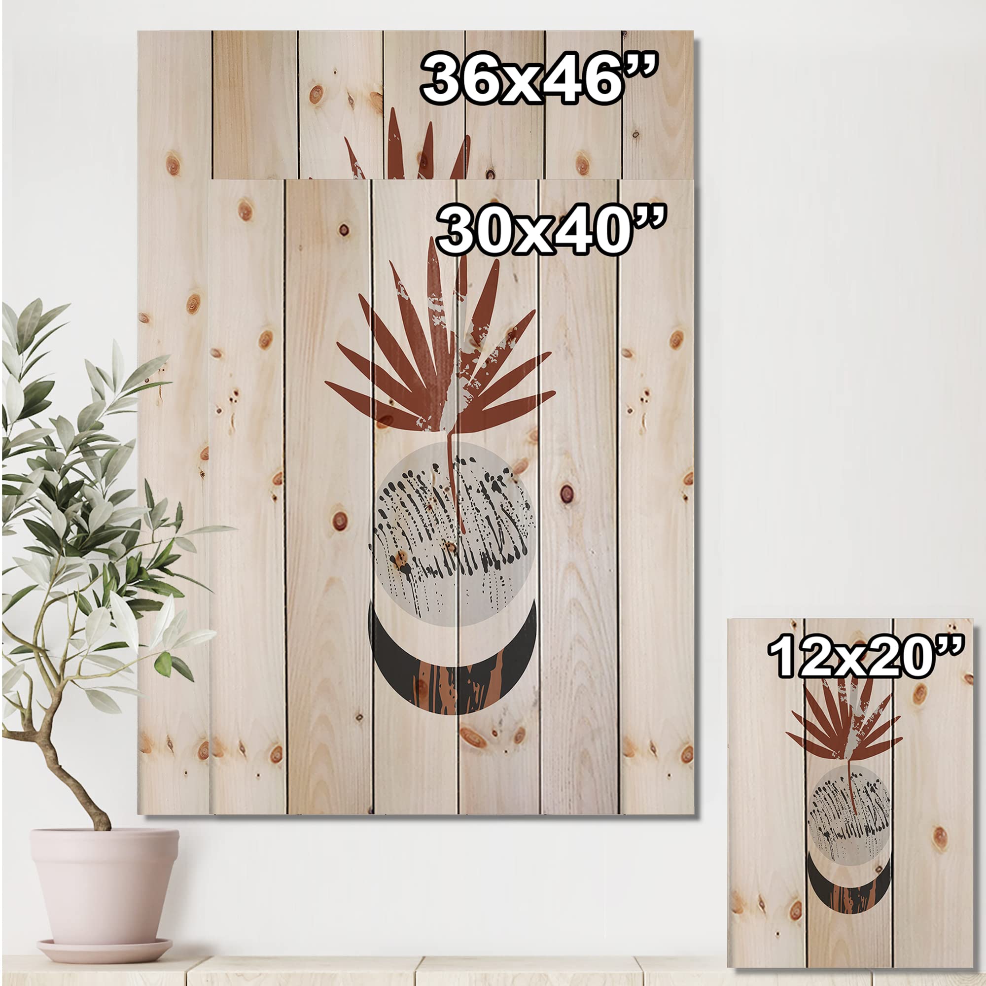 Retro Terracotta Moon & Sun Wood Wall Art - Modern Abstract Pine Wood Panel Decor for Living Room, Bedroom, or Office - Large Contemporary Wooden Wall Hanging with Natural Print