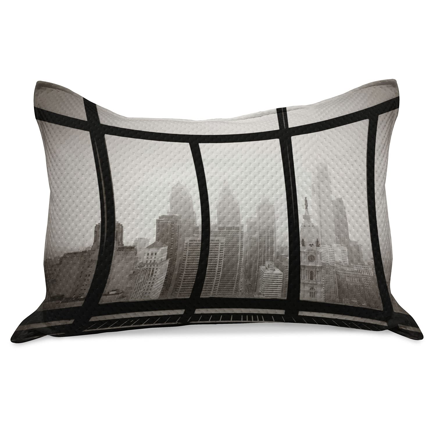 Ambesonne Philadelphia Skyline Knitted Quilt Pillow Cover - Queen Size 30x20 Inches - Gray & Black Window View Design - Perfect for Bedroom Decor & Travel Enthusiasts