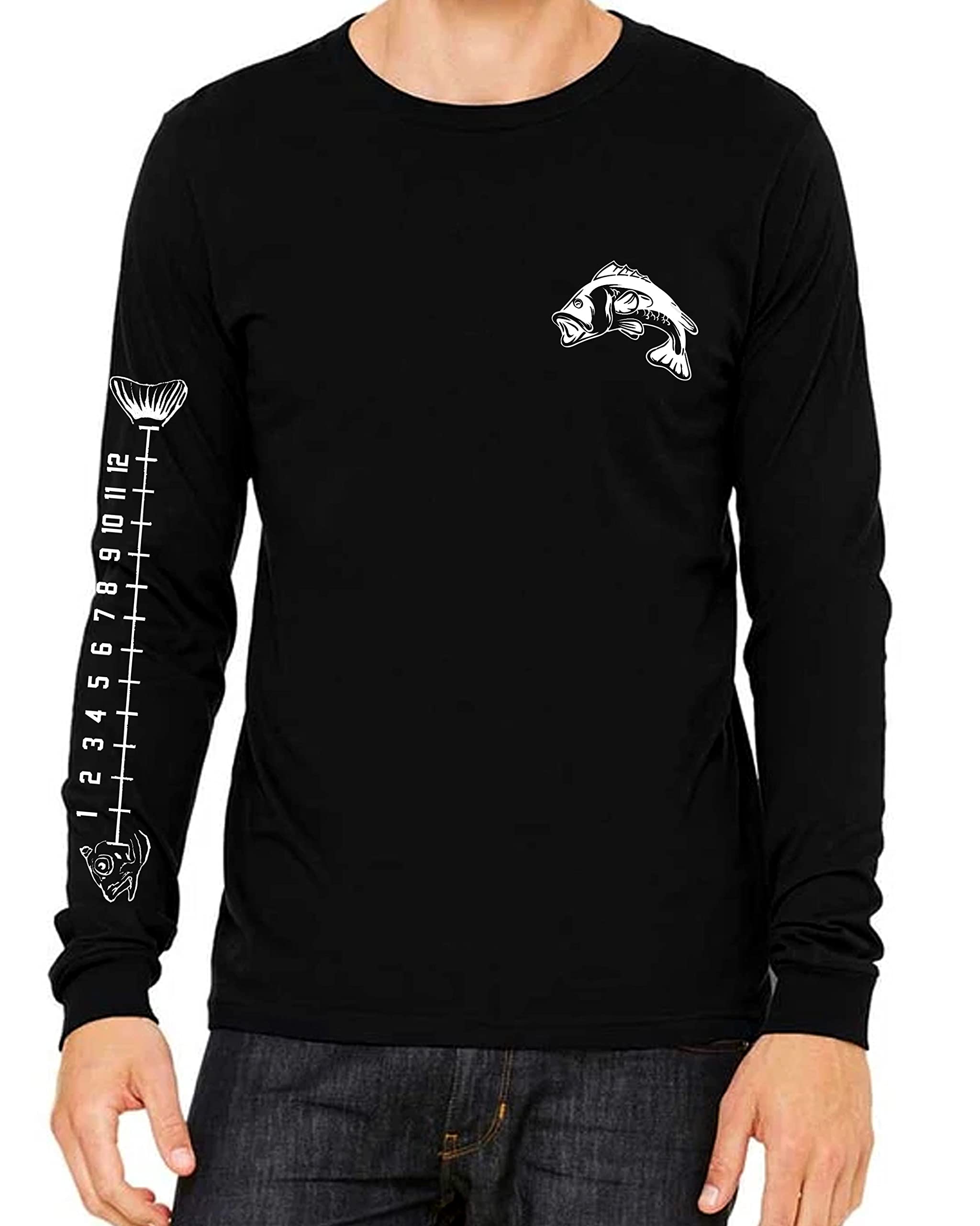 Men's & Unisex Long Sleeve Fishing Shirt with Built-in Ruler - Medium Size Black - Perfect for Outdoor Fishing, Hiking & Camping Adventures