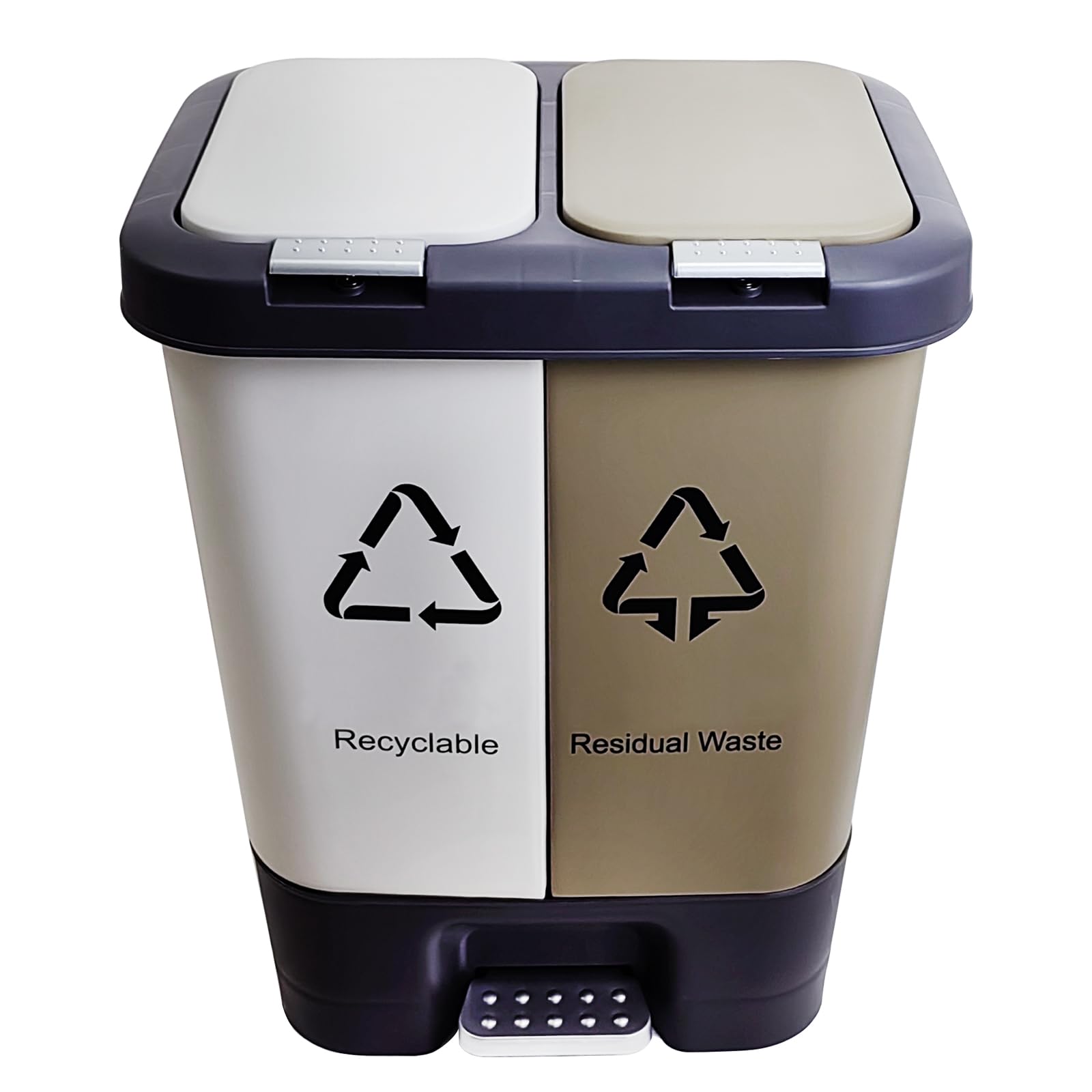 Winsterch 20L Dual Compartment Trash and Recycling Bin with Lid - 2 Section Plastic Waste Basket, Foot Pedal Operated Garbage Can for Kitchen, Bathroom, Bedroom & Home Office - Perfect for Waste Sorting and Space Saving Organization