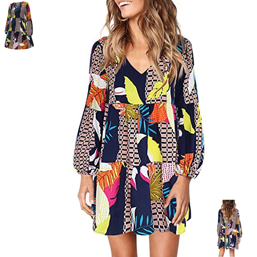 Women's V-Neck Long Sleeve Tunic Dress - Maple Leaf Print Loose Swing Shift Dress (Size S, Black) | Casual Comfortable Flowy Dress for Work, Weekend & Fall Outfits