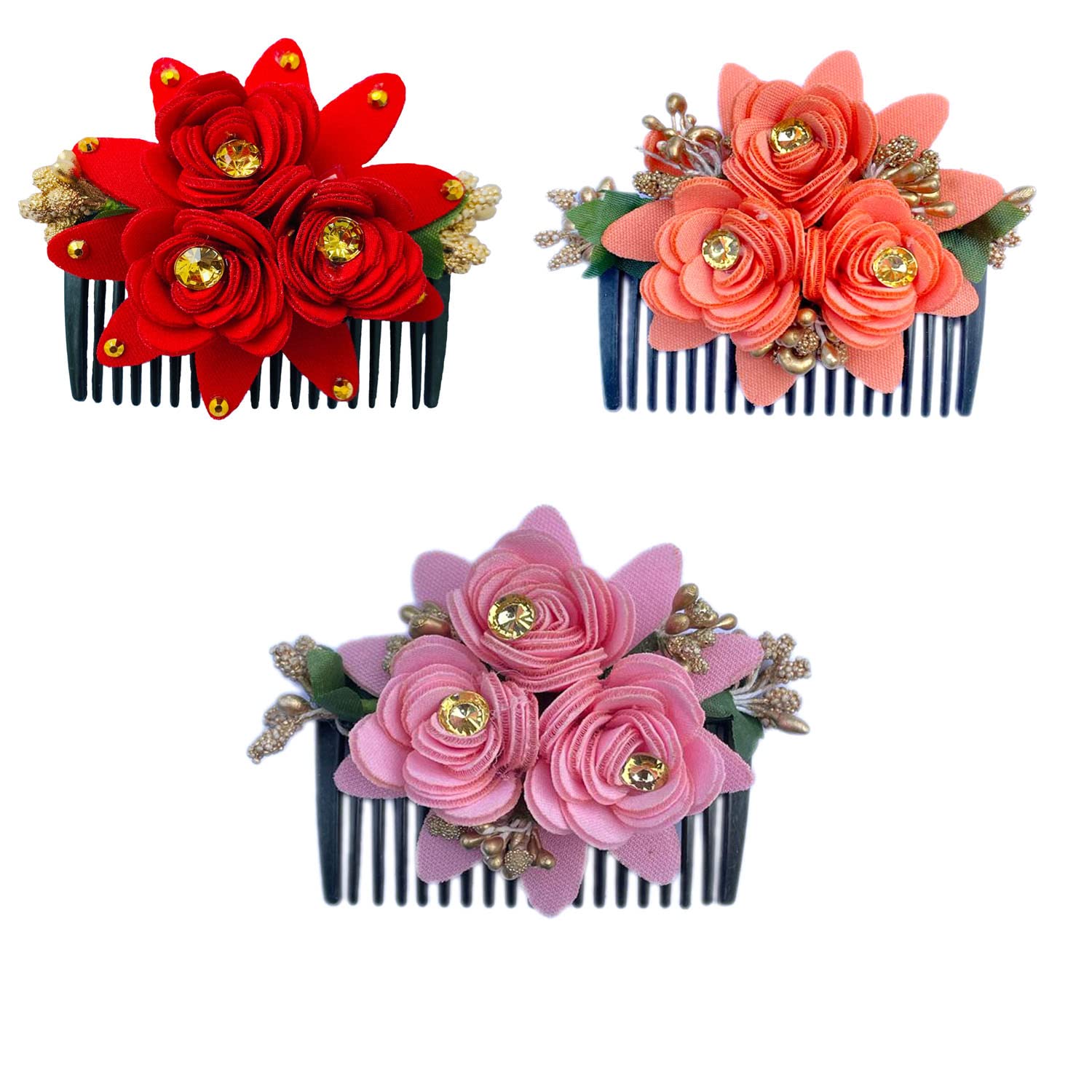 VinshBond Bridal Hair Clip for Gajra Comb - Side Juda Hair Pin Set for Women (Pack of 3, Multicolor) - Perfect for Weddings, Parties & Traditional Hairstyles