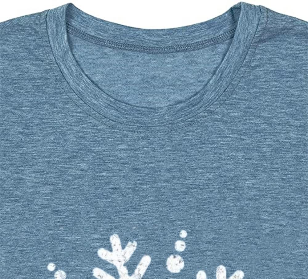 Festive Christmas T-Shirts for Women - Cute Snowflake Graphic Short Sleeve Tee with Funny Print | Perfect for Holiday Parties, Family Gatherings & Winter Outfits