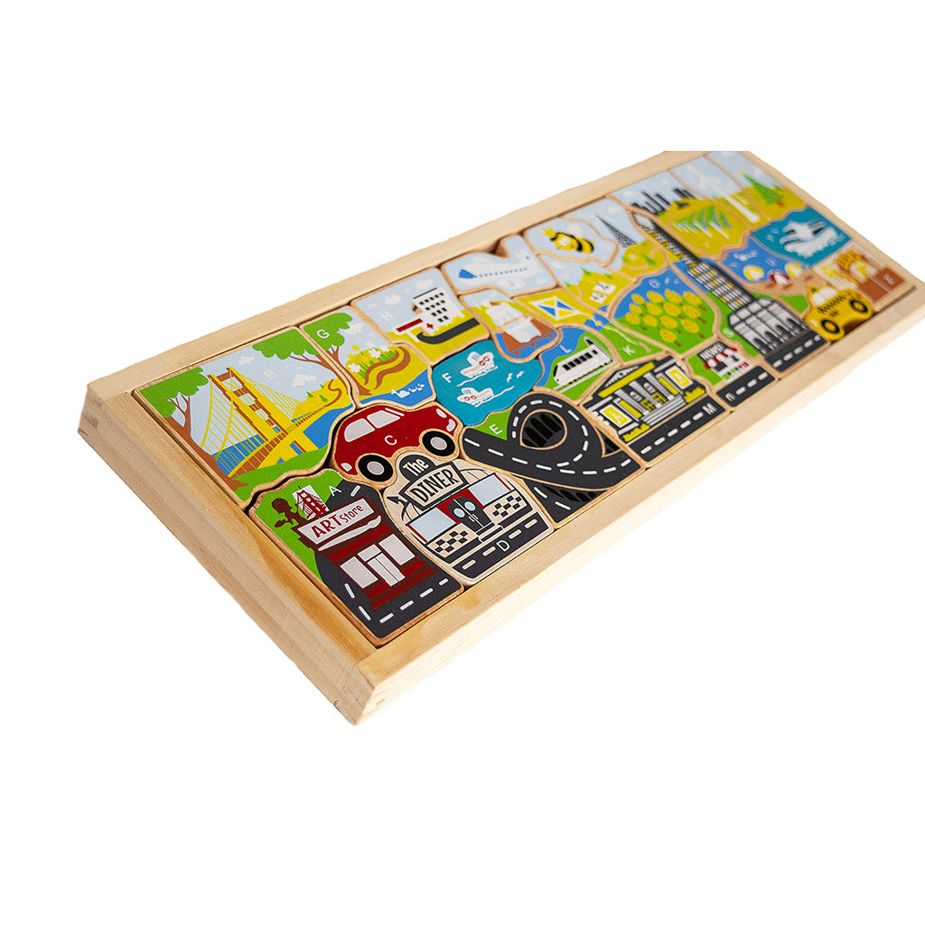 BeginAgain City A to Z Puzzle - Alphabet Learning Toy for Kids, Wooden Educational Puzzle for Toddlers - Perfect for Preschool Learning & Home Classroom Activities