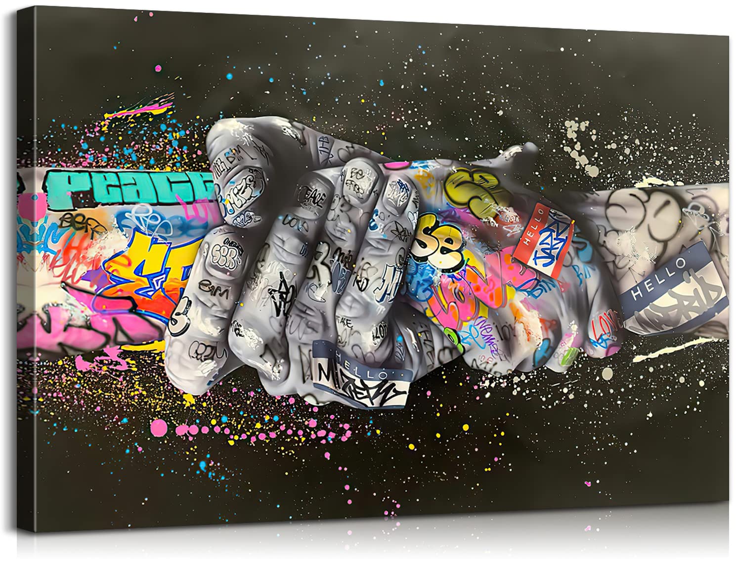 Colorful Hand of God Graffiti Canvas Wall Art - 28x40 Inch Ready to Hang Street Art Poster for Home, Office & Classroom Decor | Urban Wall Decor, Gift for Art Lovers