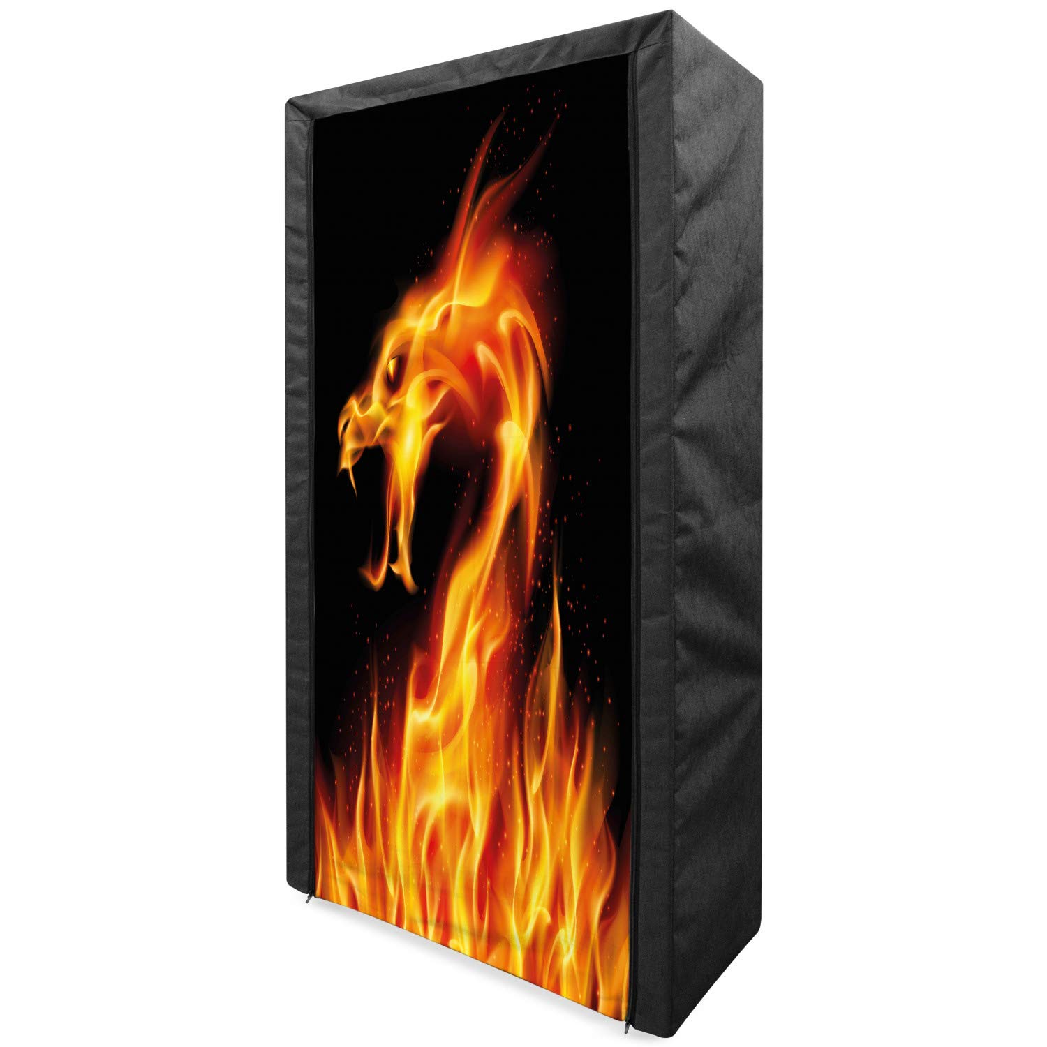 Ambesonne Dragon Portable Fabric Wardrobe - Abstract Fiery Creature Design on Black Background, 33.5 Inch Clothing Organizer with Shelves for Bedroom, Closet, Dorm & Travel Storage (Orange & Black)