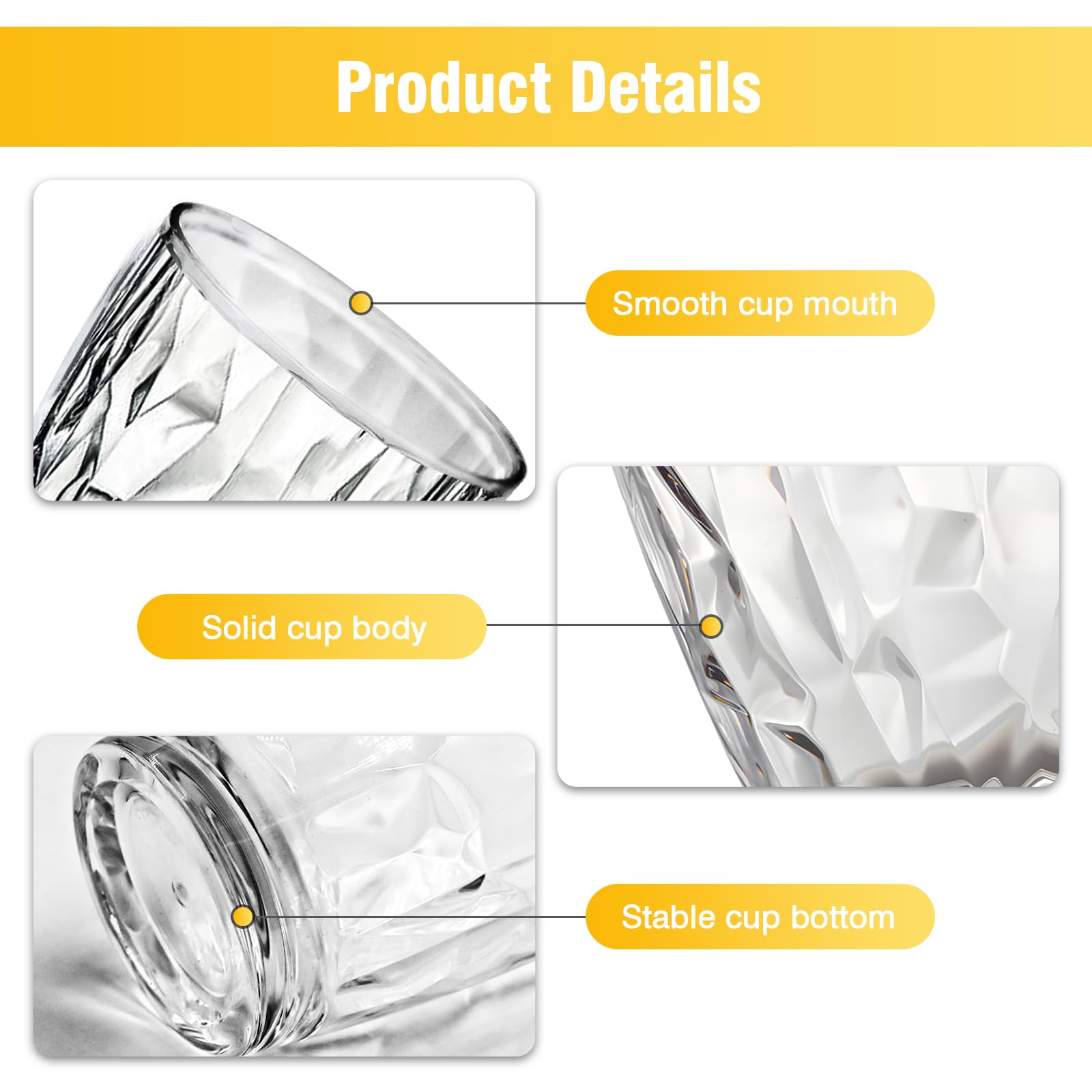 4-Pack Clear Plastic Water Tumblers - 10oz Unbreakable Acrylic Drinking Glasses, Reusable Juice & Wine Cups, Dishwasher Safe - Perfect for Camping, Travel, Parties & Home Use (Transparent)
