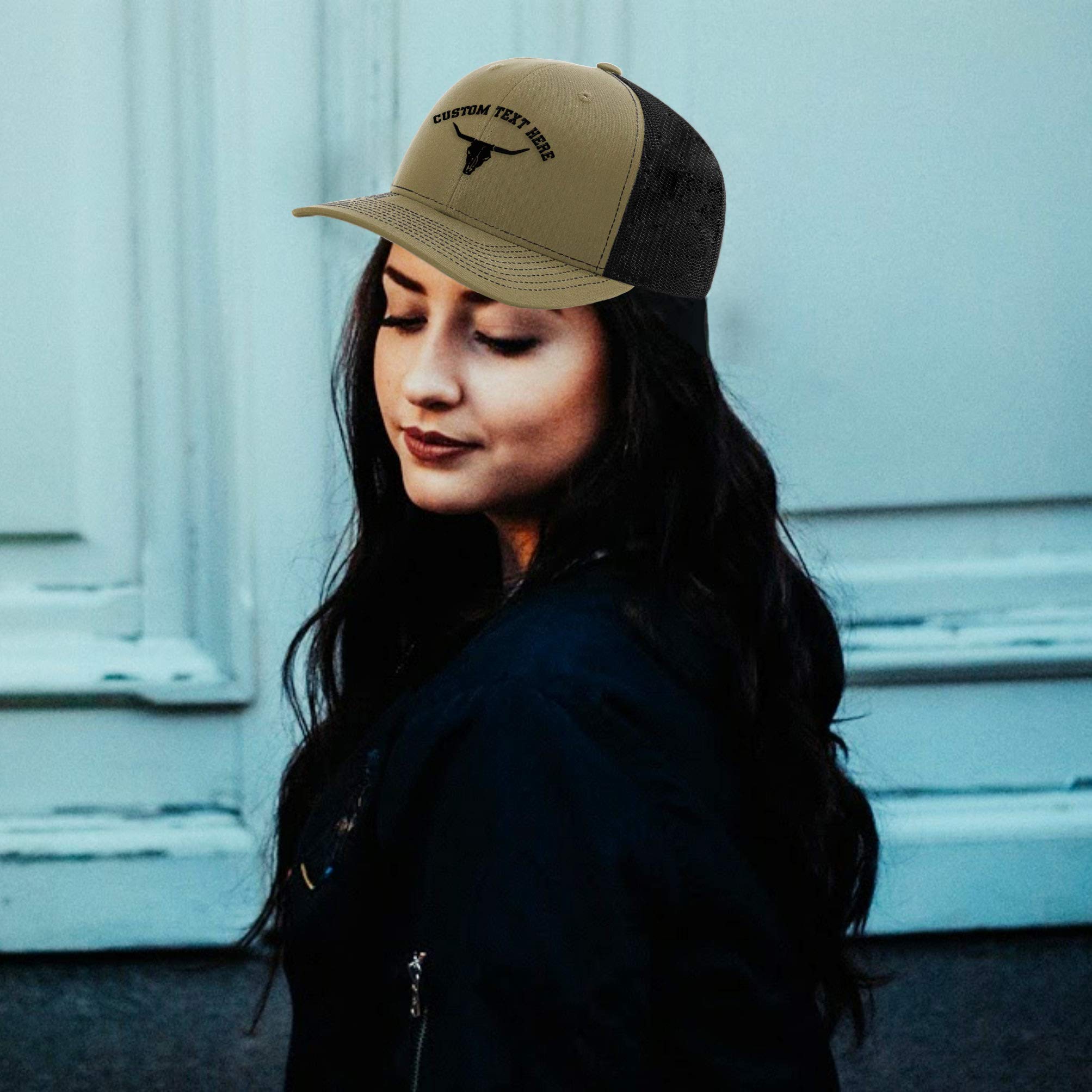 Custom Richardson Trucker Hat with Cow Skull Embroidery - Stylish Polyester Baseball Cap for Men & Women - Perfect for Outdoor Activities, Concerts, and Fashion Statements