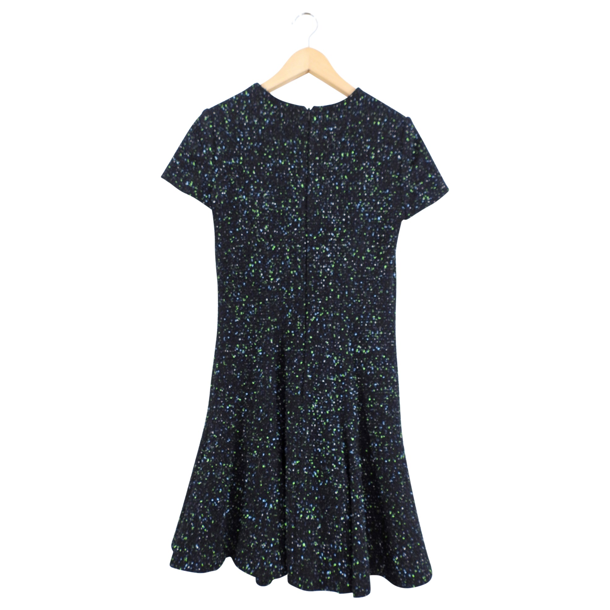 Christian Dior Black & Green Flecked Wool Short Sleeve Dress - Size 6 US | Elegant Casual Wear for Women's Summer Outfits & Special Occasions