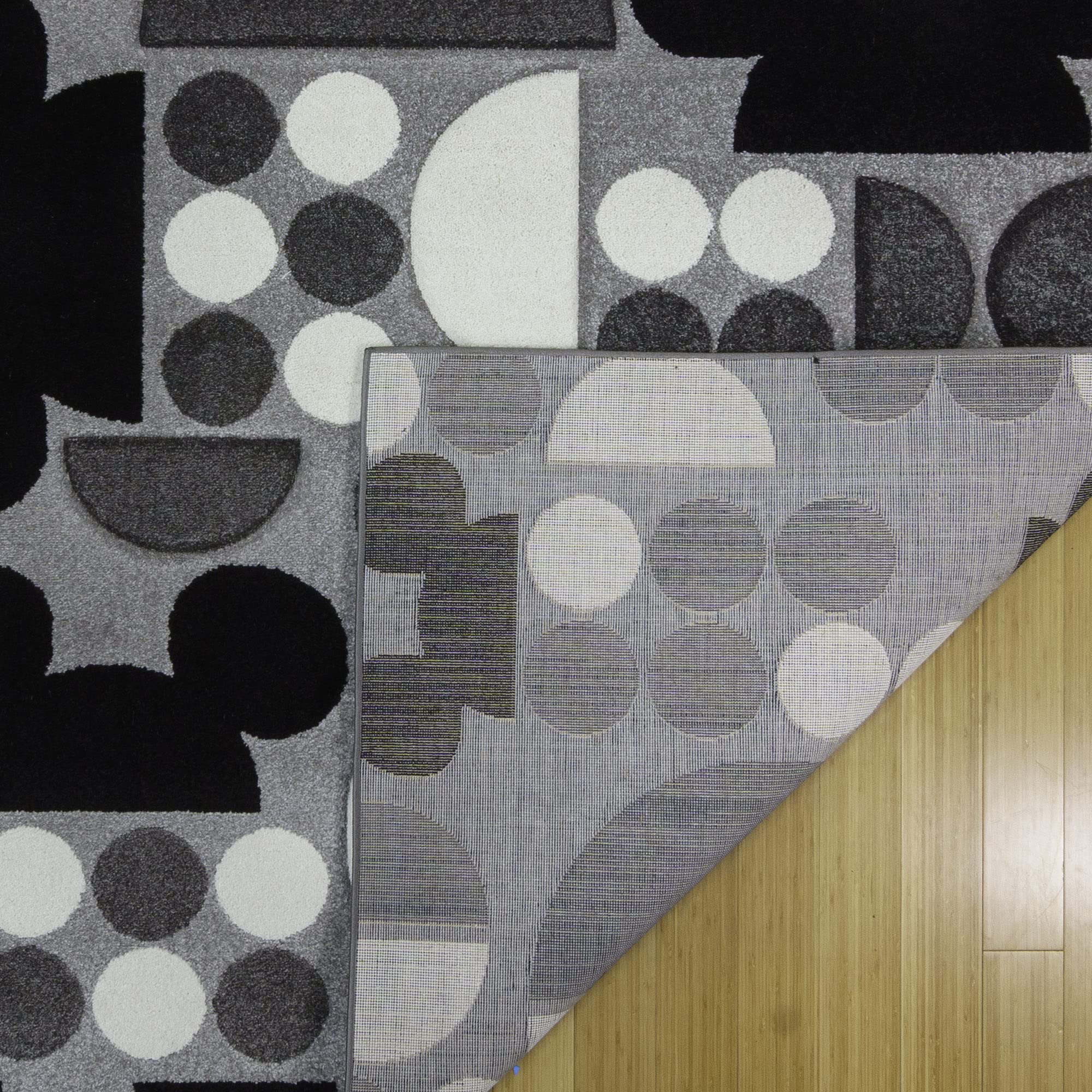 Gertmenian Disney Mickey Mouse Rug - Textured Floor Mat for Living Room, Dining Room, Playroom & Study Area - 5x7 Feet Abstract Spheres Design in Gray, Black & White - Perfect for Kids' Rooms, Nursery Decor & Cozy Home Spaces (Model 46628)