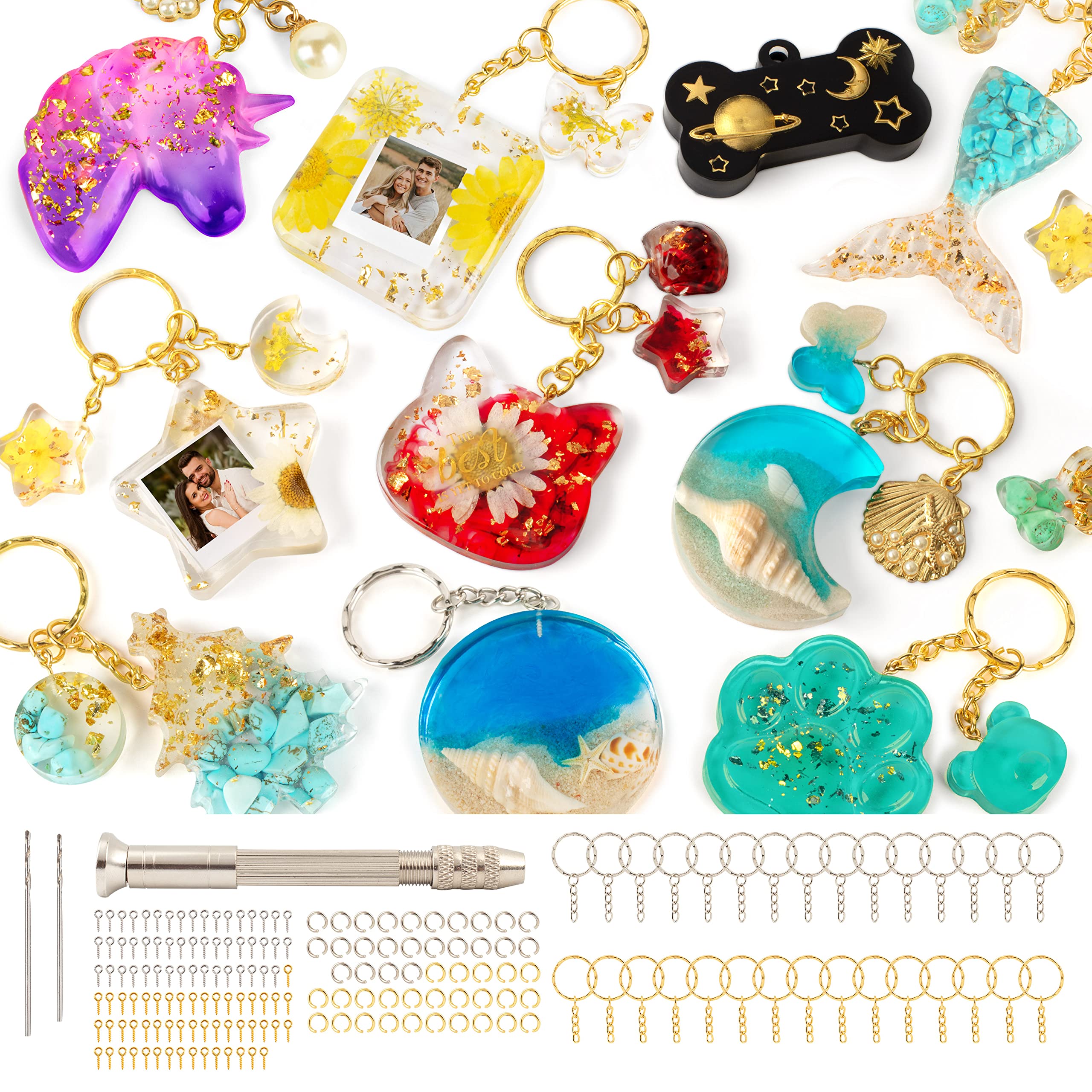 Mocoosy 182Pcs Silicone Resin Molds Kit for DIY Keychains - 32 Cavity Epoxy Resin Casting Molds with Various Shapes - Perfect for Making Handmade Jewelry, Christmas Ornaments & Craft Supplies (Ideal for DIY Gifts, Home Decor & Party Favors)