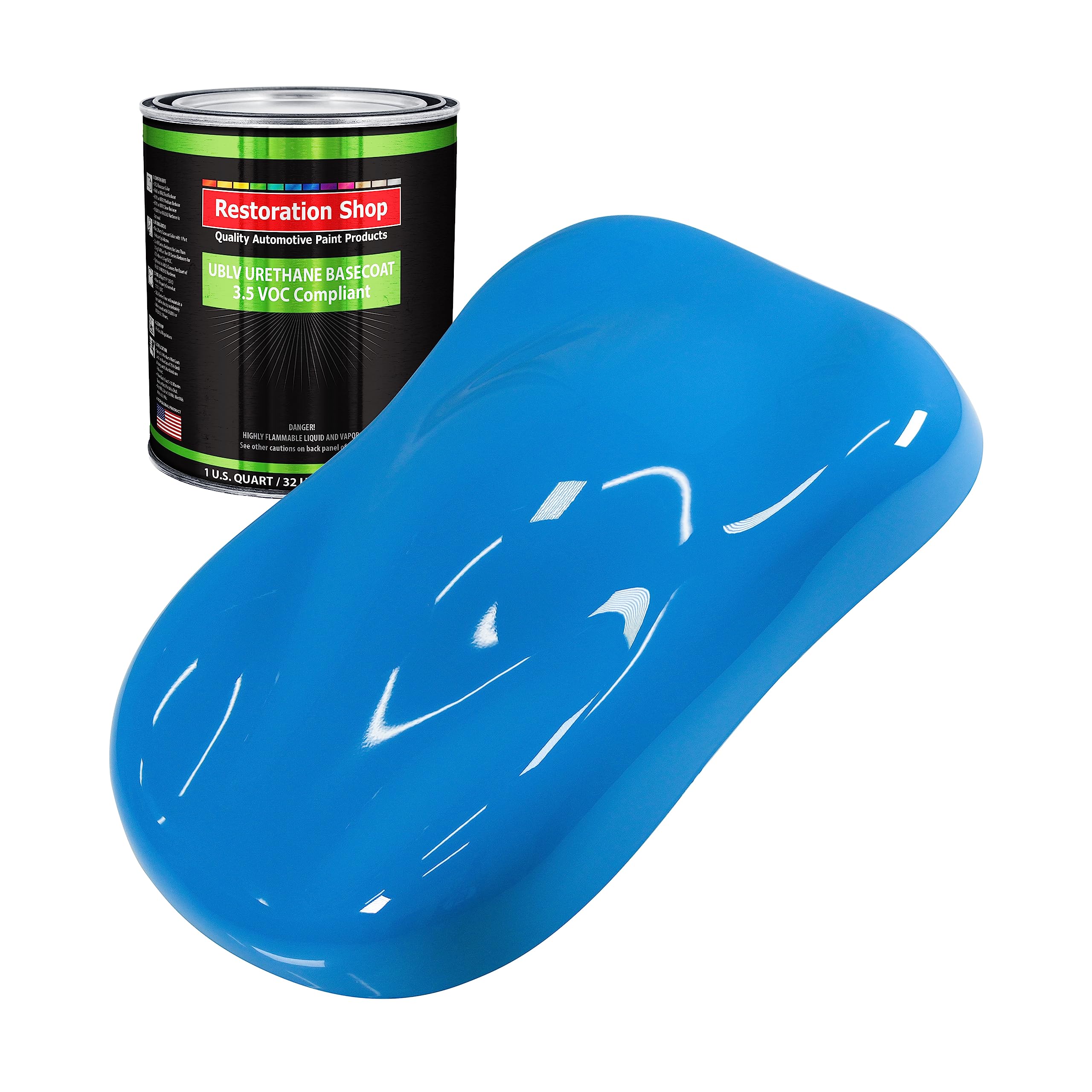 Restoration Shop - Grabber Blue Low VOC Urethane Basecoat Auto Paint - Quart (Professional High Gloss Automotive Refinish Coating) - Perfect for Car & Truck Restoration, Custom Paint Jobs & DIY Auto Projects