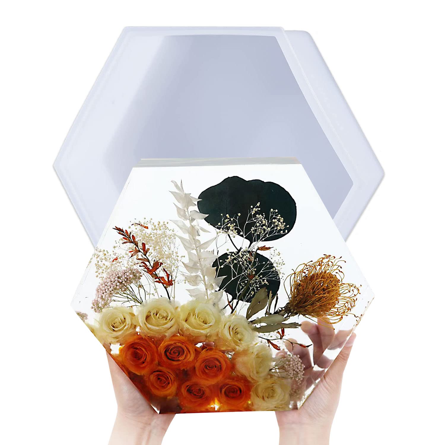 Premium 9-Inch Large Hexagon Silicone Molds for Resin Art - Flower Preservation, DIY Wedding Decorations, Valentine's Day & Anniversary Gifts - Home Decor Crafting Supplies for Epoxy Projects